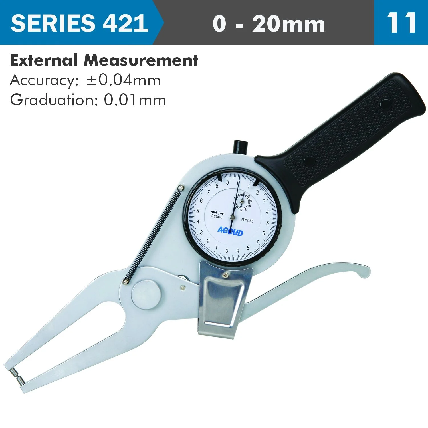 AC421-020-11.webp EXT. DIAL CALIPER GAUGE 20MM 0.04MM ACC. 0.01MM GRAD. JAW LENGTH 60MM - Image 1