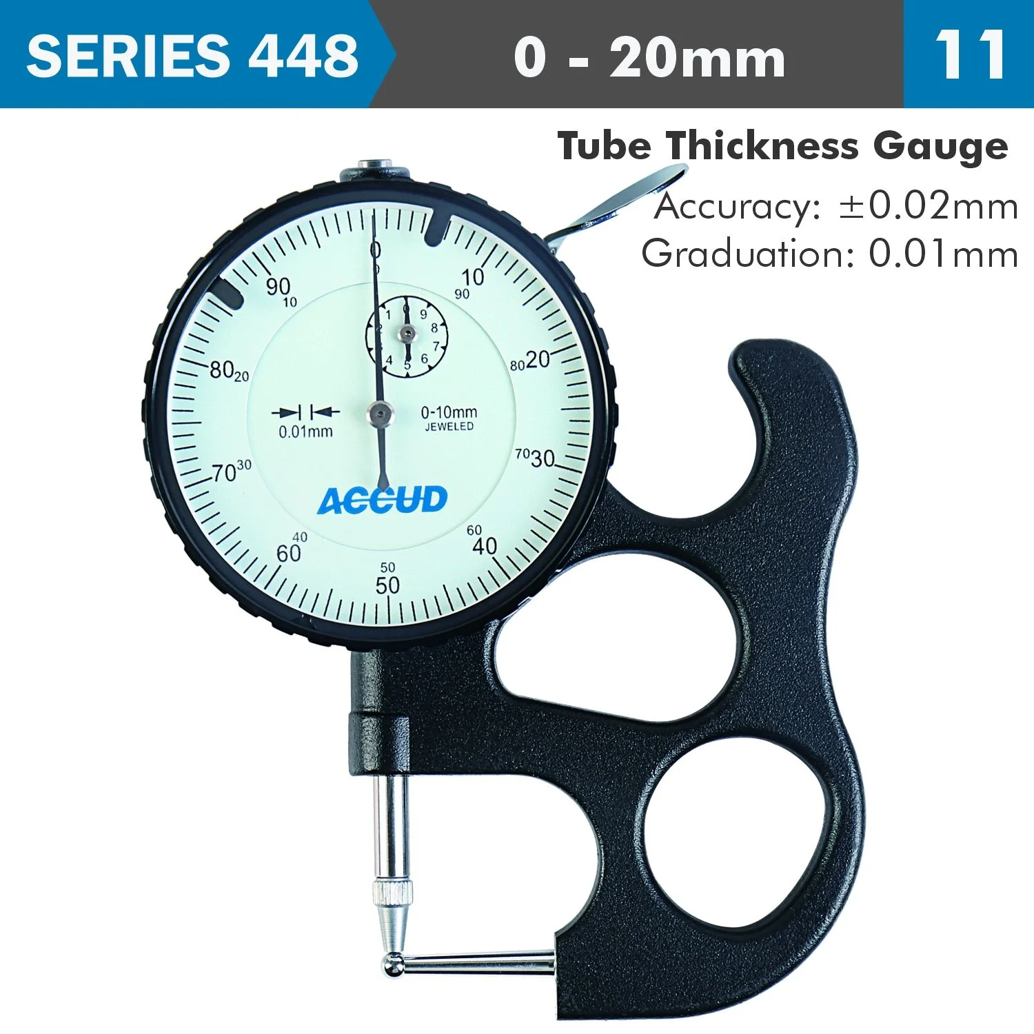 AC448-010-11.webp TUBE THICKNESS GAUGE 10MM 0.02MM ACC. 0.01MM GRAD. - Image 1