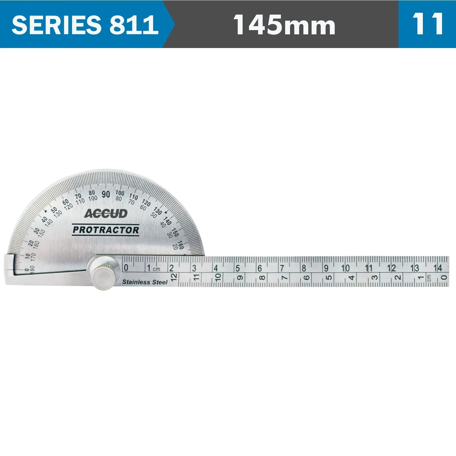 AC811-180-11.webp PROTRACTOR 90MM X 145MM 0-180DEG. RANGE 0.3DEG ACCURACY - Image 1