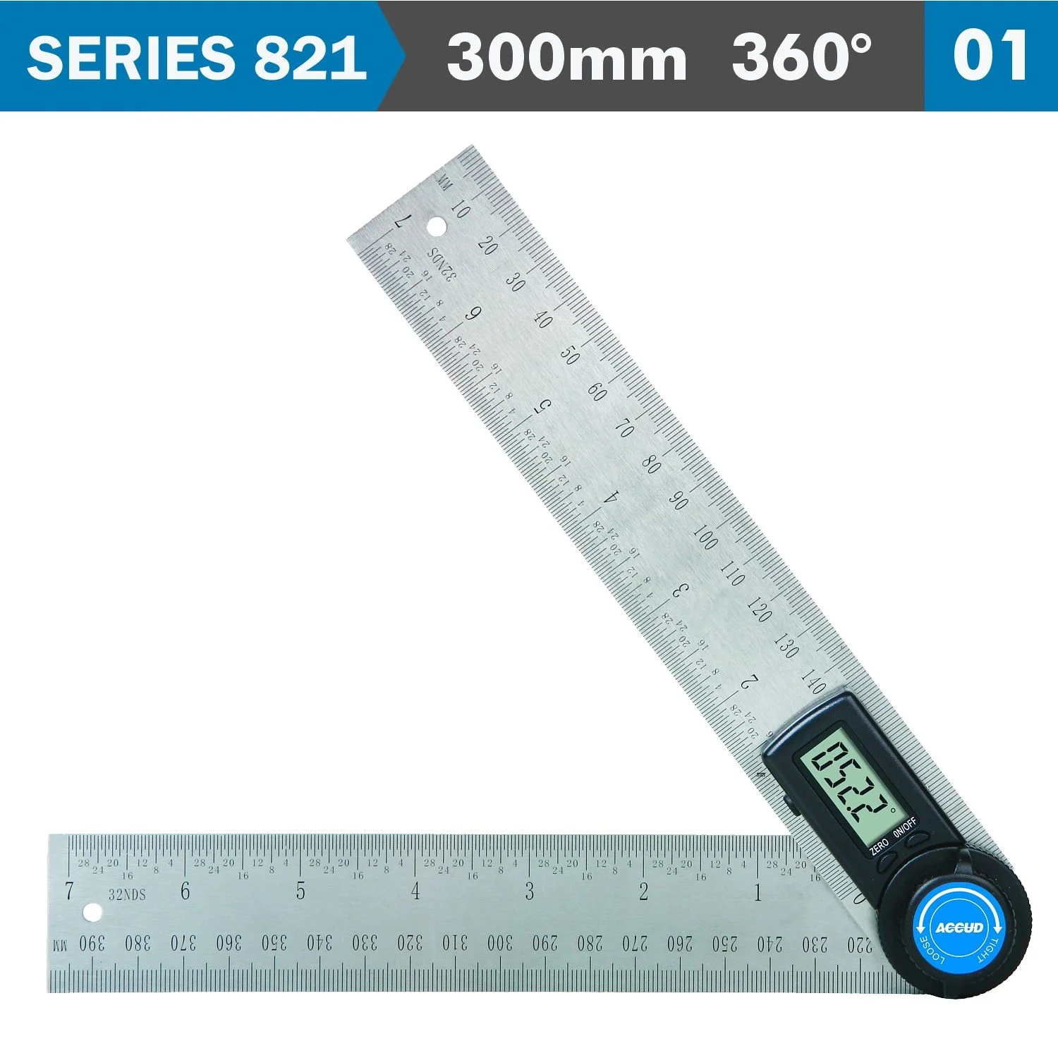AC821-012-01.webp DIGITAL PROTRACTOR BLADE 300MM 360 DEG. 0.3 DEG. ACC. 0.1 DEG. RES. - Image 1