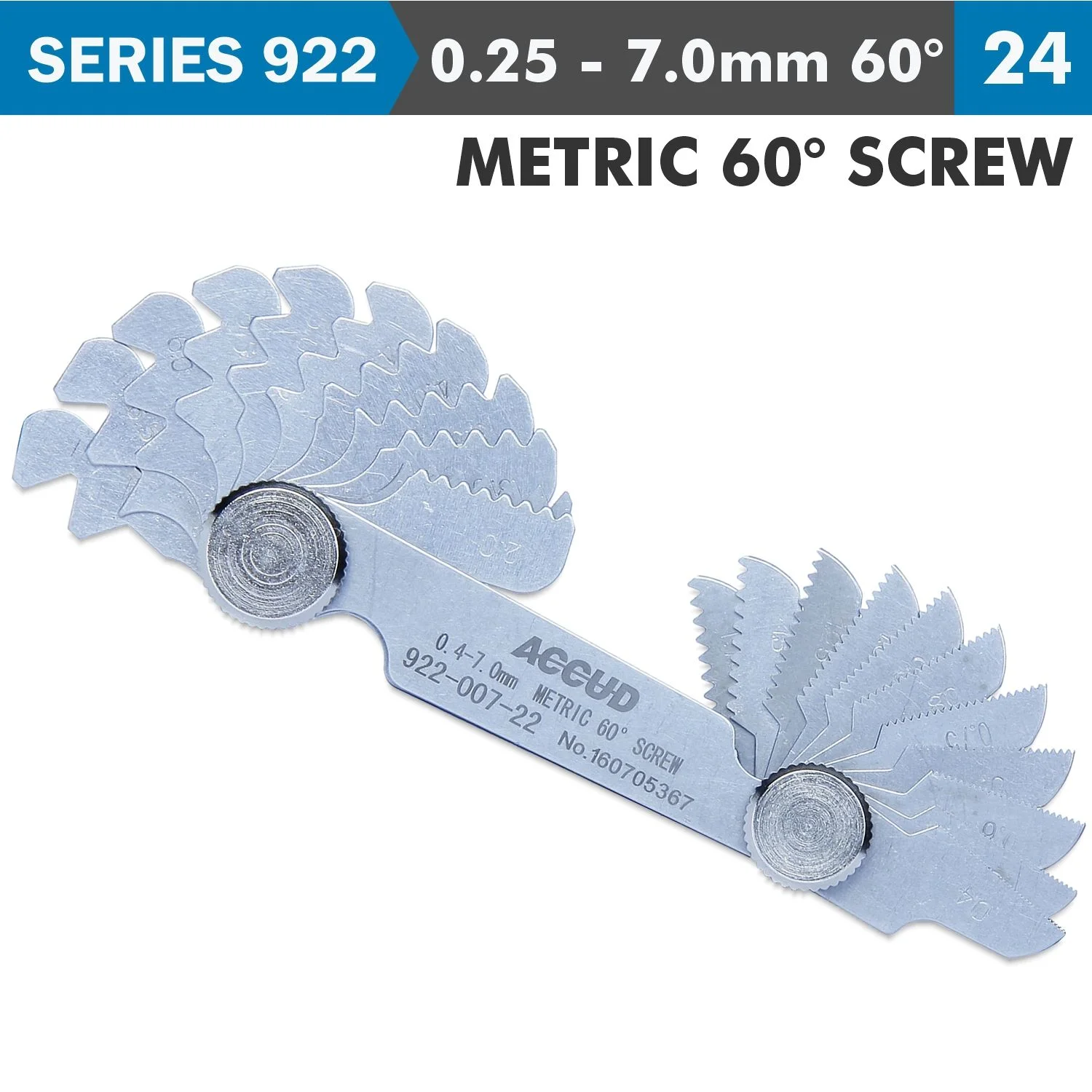 AC922-007-24.webp PITCH GAUGE 0.25-7MM 24 LEAVES METRIC 60DEG. SCREW 0.07MM ACC. - Image 1