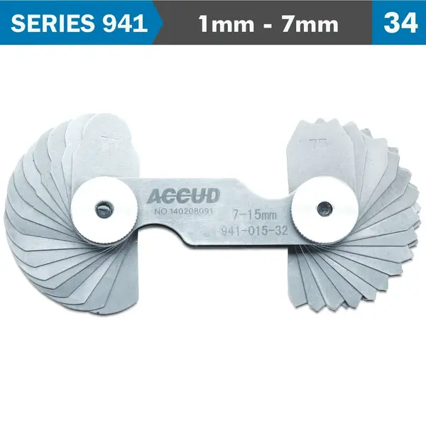 RADIUS GAUGE 1-7MM 17X2 LEAVES 0.03MM ACC. CONCAVE and CONVEX SURFACE
