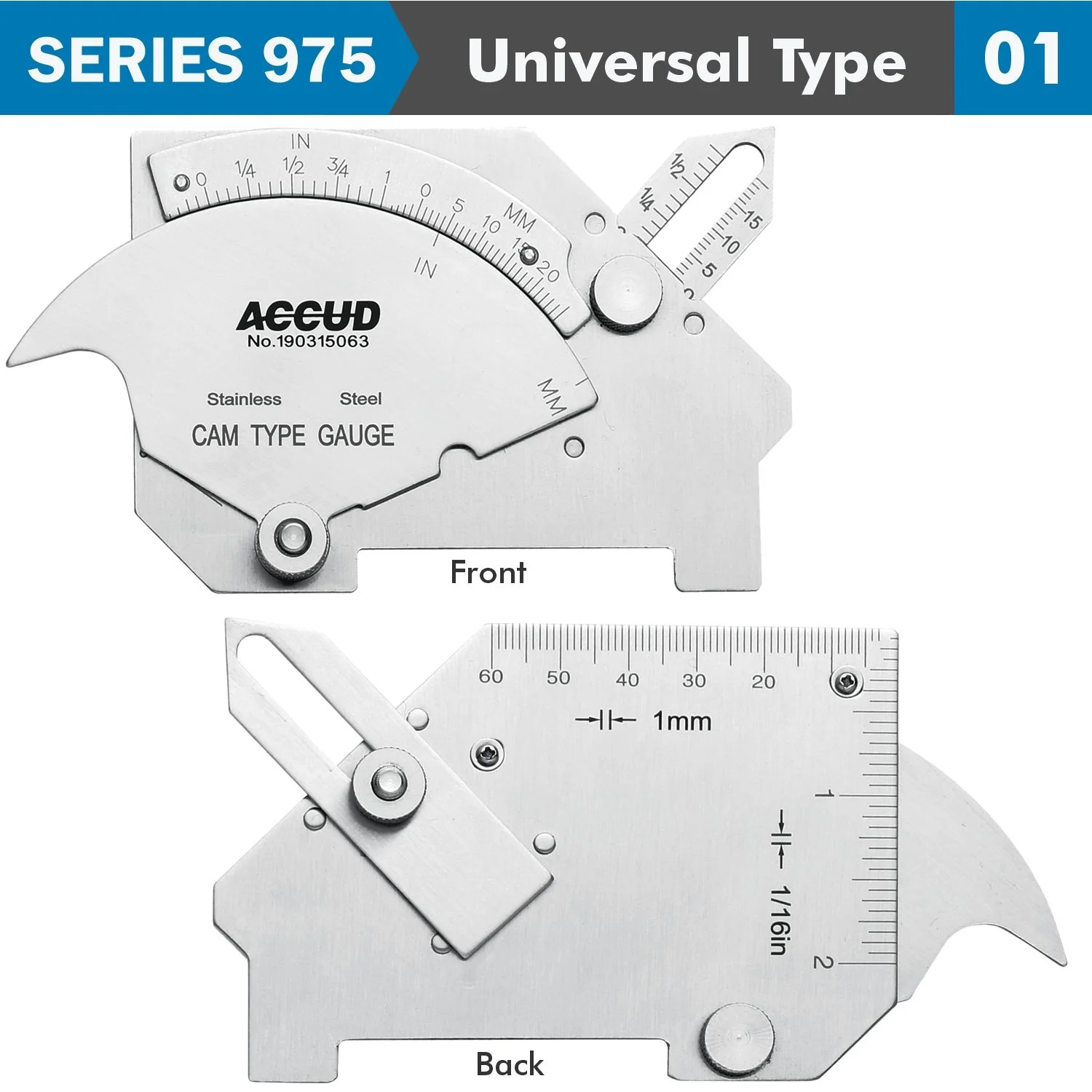 AC975-025-01.webp WELDING GAUGE 7 X MEASURING APPL. 25 20MM 60DEG. RANGE S/STEEL - Image 1