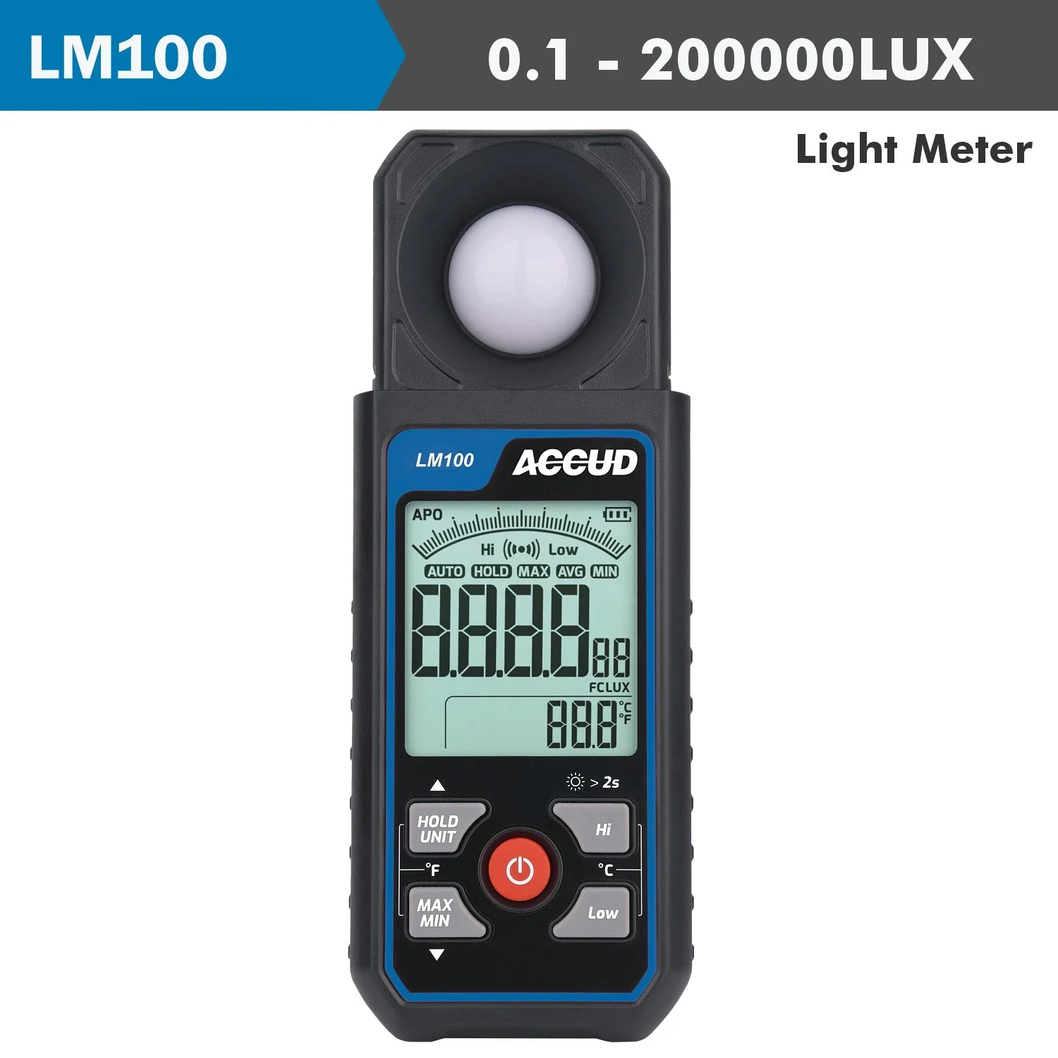 ACLM100.webp LIGHT METER 0.1-200000LUX RANGE 6% ACCUR 400-700MM LIGHT WAVE LENGTH - Image 1