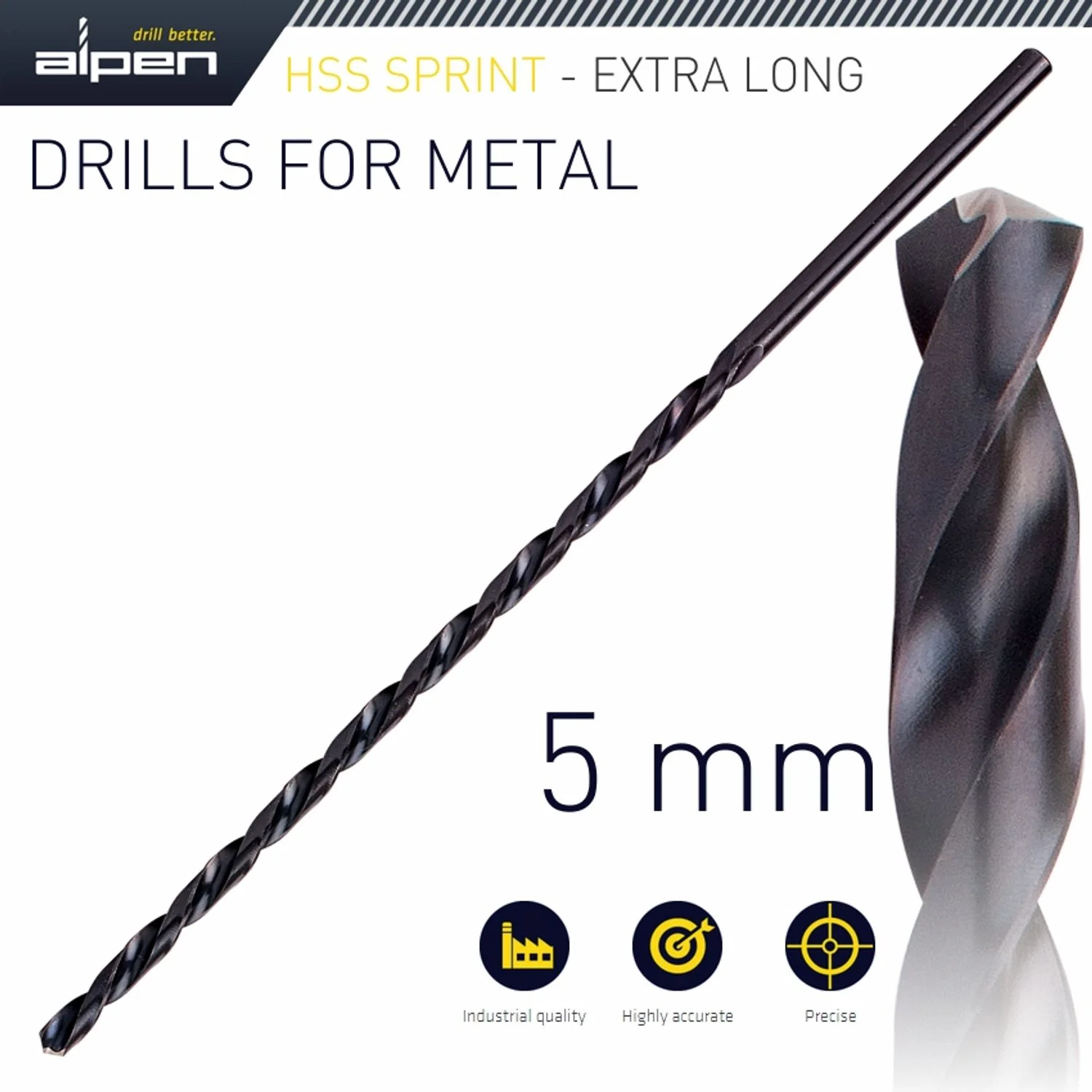 ALP10105.webp HSS DRILL BIT 5MM 195 X 135 EXTRA LONG - Image 1