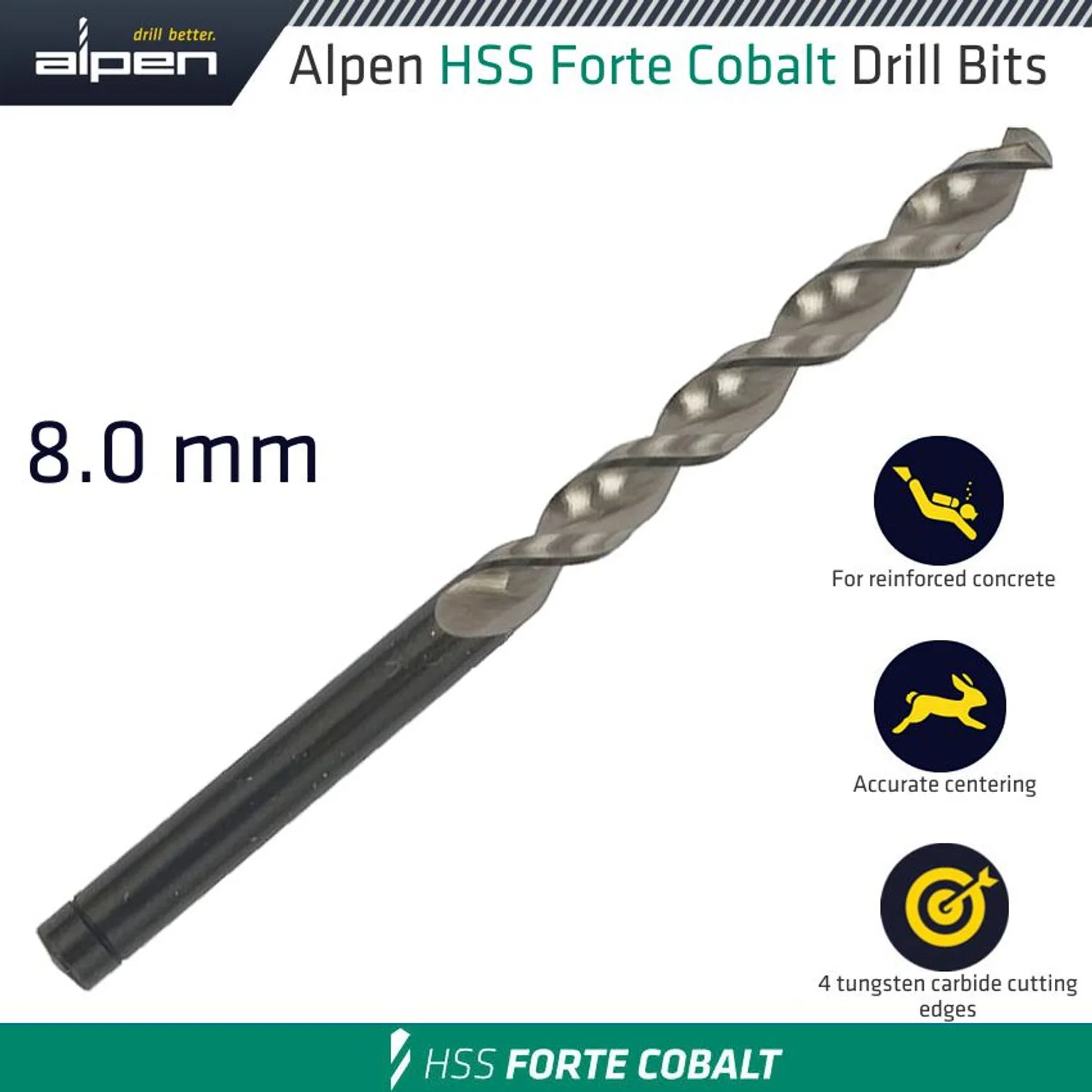 ALP18308.webp HSS FORTE COBALT DRILL BIT 8MM - Image 1