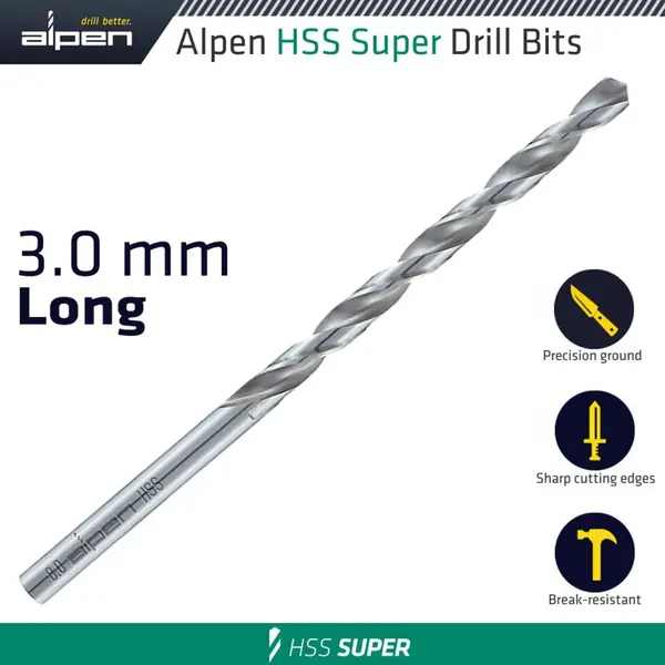 HSS SUPER DRILL BIT LONG 3 X 100MM POUCH