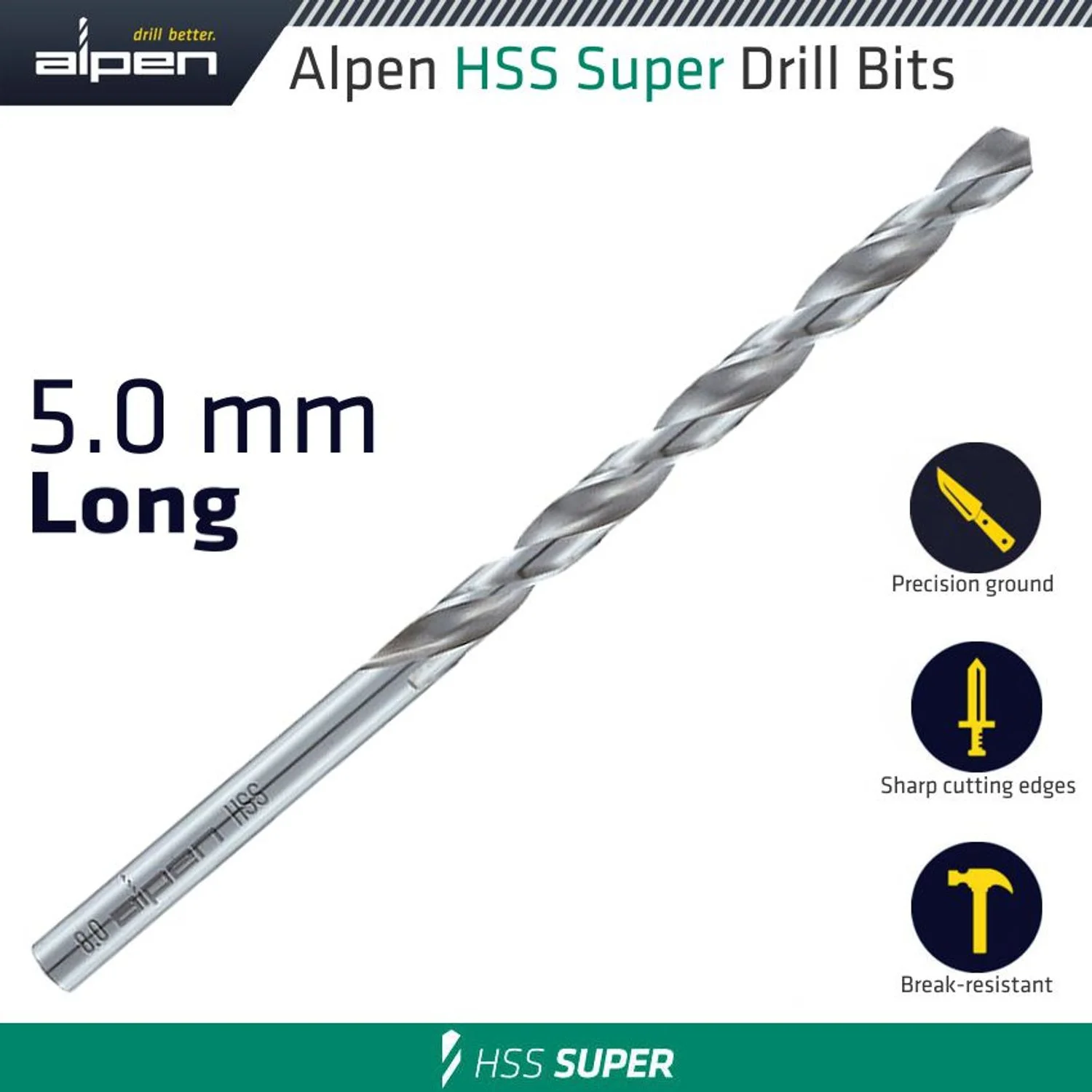 ALP52805.webp HSS SUPER DRILL BIT LONG 5 X 132MM POUCH - Image 1