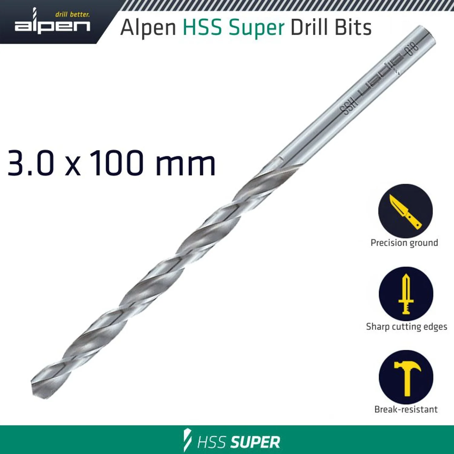 ALP55103.webp HSS DRILL BIT LONG 3 X 100MM BULK - Image 1