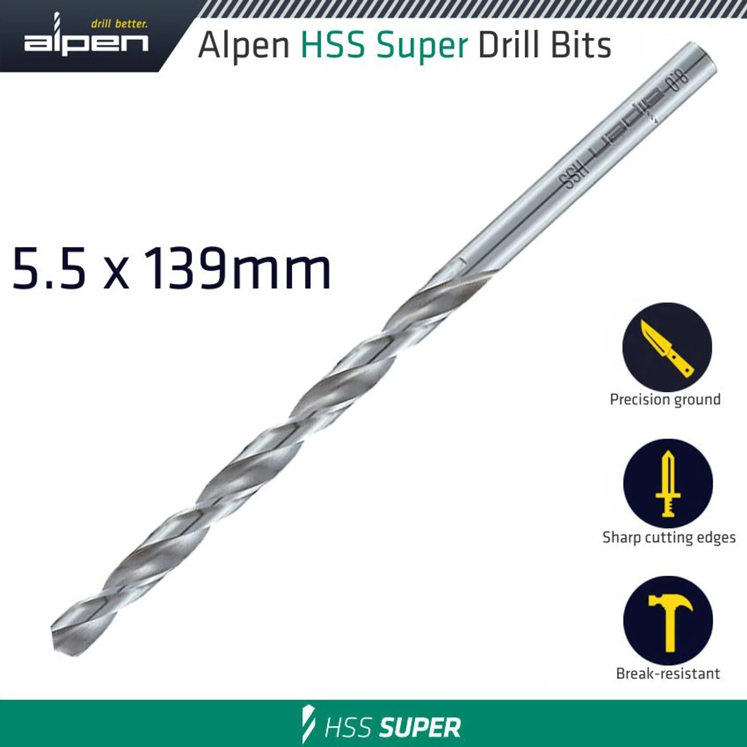 ALP551055.webp HSS DRILL BIT LONG 5.5 X 139MM BULK - Image 1