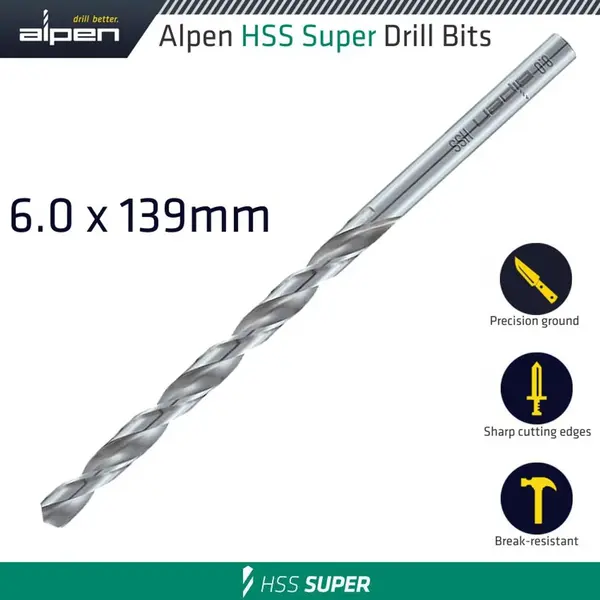 HSS DRILL BIT LONG 6 X 139MM BULK