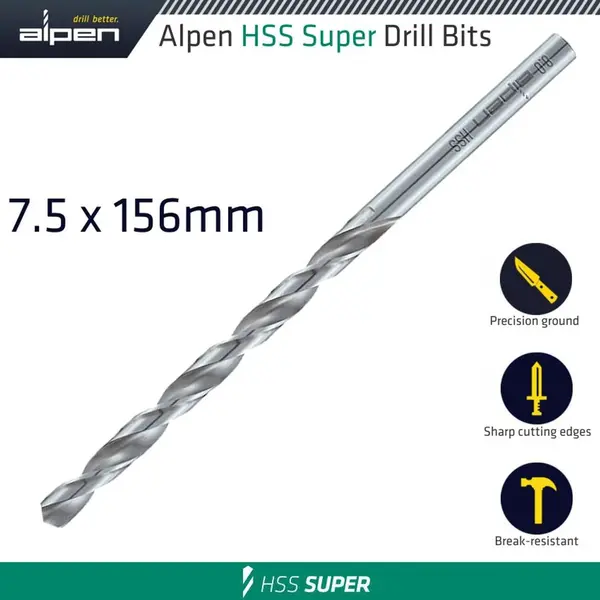 HSS DRILL BIT LONG 7.5 X 156MM BULK