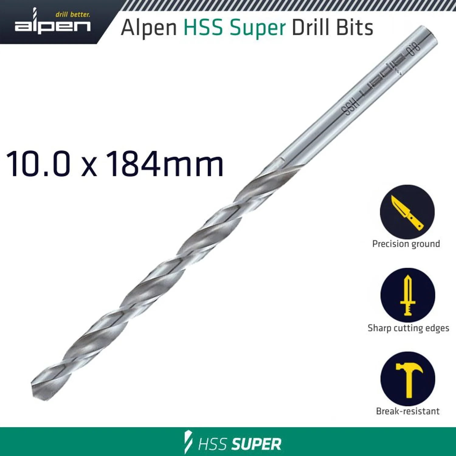ALP55110.webp HSS DRILL BIT LONG 10 X 184MM BULK - Image 1