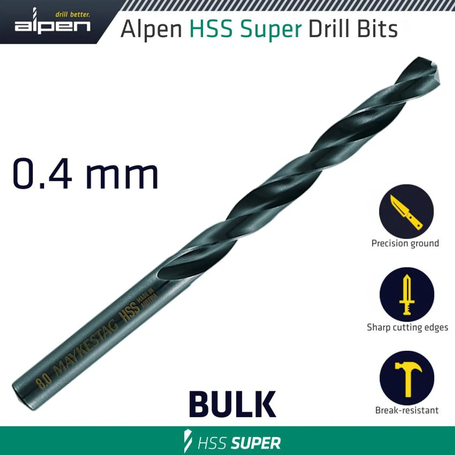 ALP601004.webp HSS SUPER DRILL BIT 0.4MM BULK - Image 1