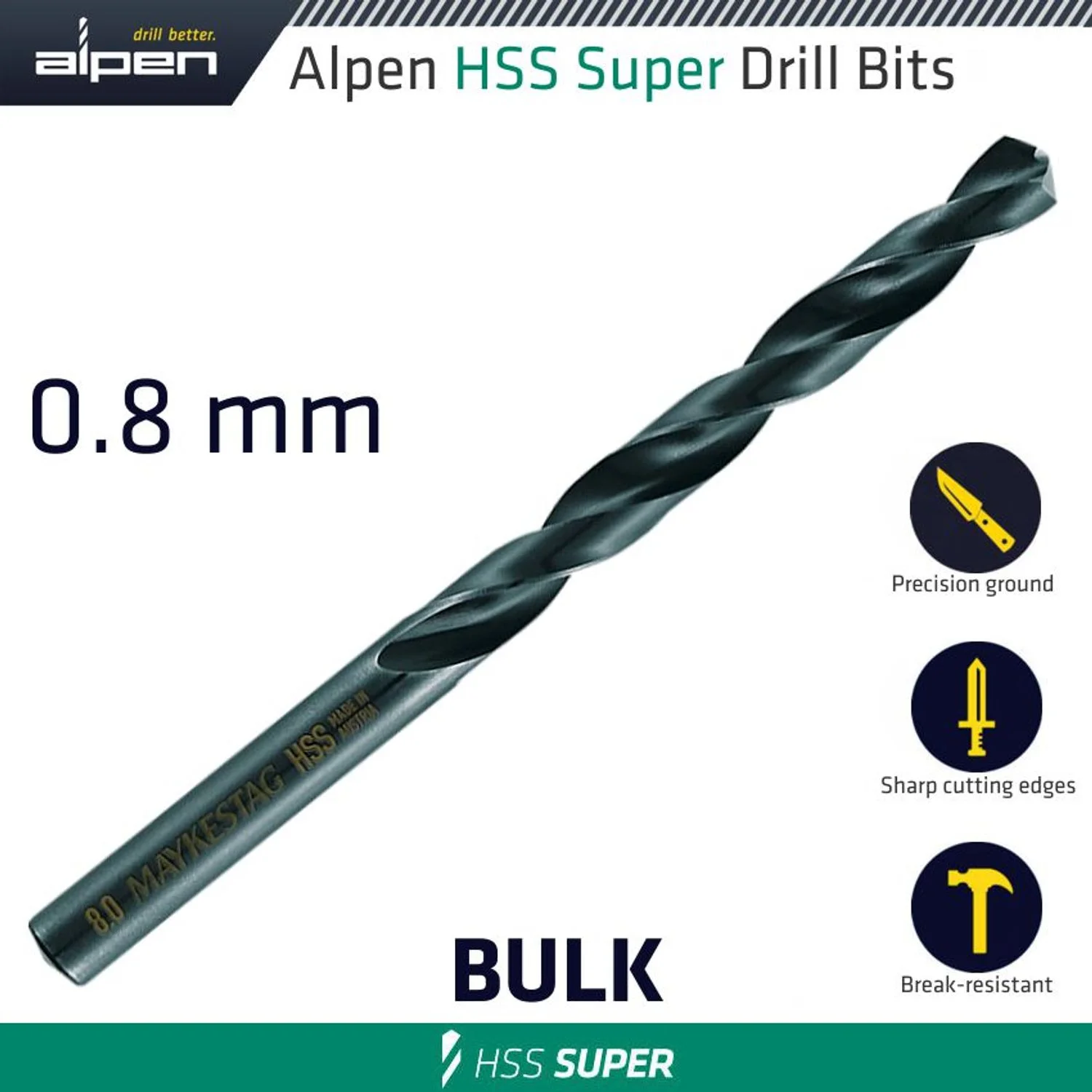ALP601008.webp HSS SUPER DRILL BIT 0.8MM BULK - Image 1