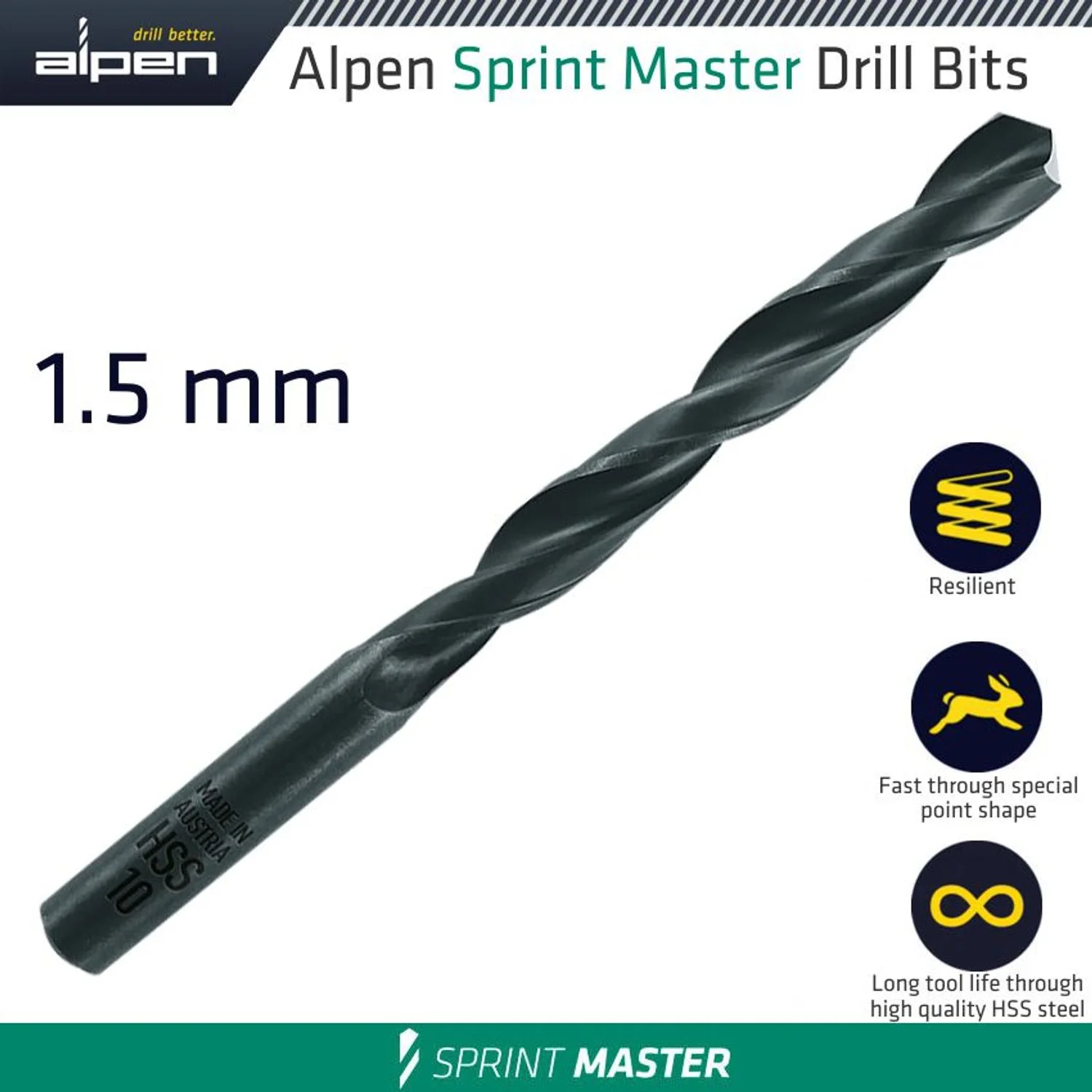 ALP614015-1.webp HSS SPRINT MASTER 1.5MM X1 615015 SLEEVED DIN338 ALPEN DRILL BIT - Image 1