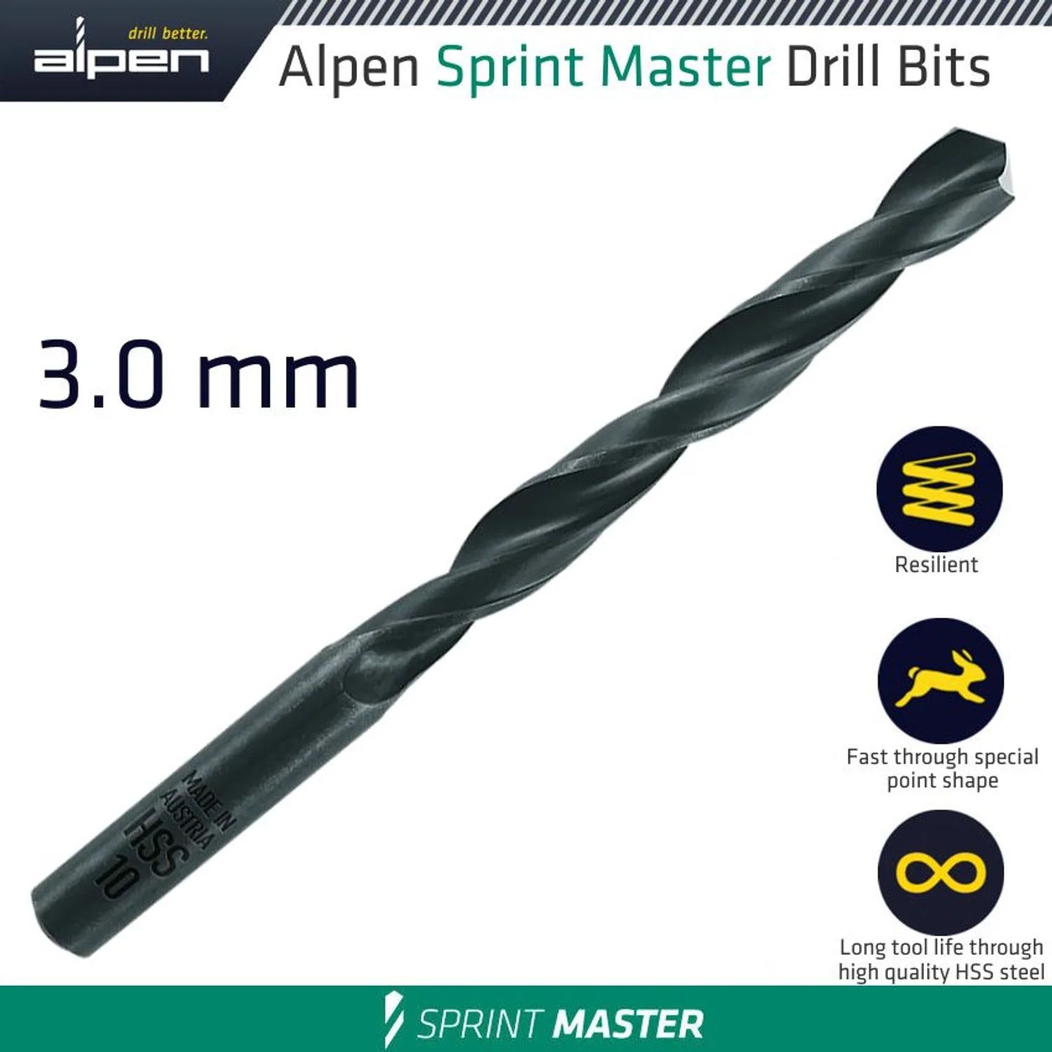 ALP61403-1.webp HSS SPRINT MASTER 3MM X1 61503 SLEEVED DIN338 ALPEN DRILL BIT - Image 1