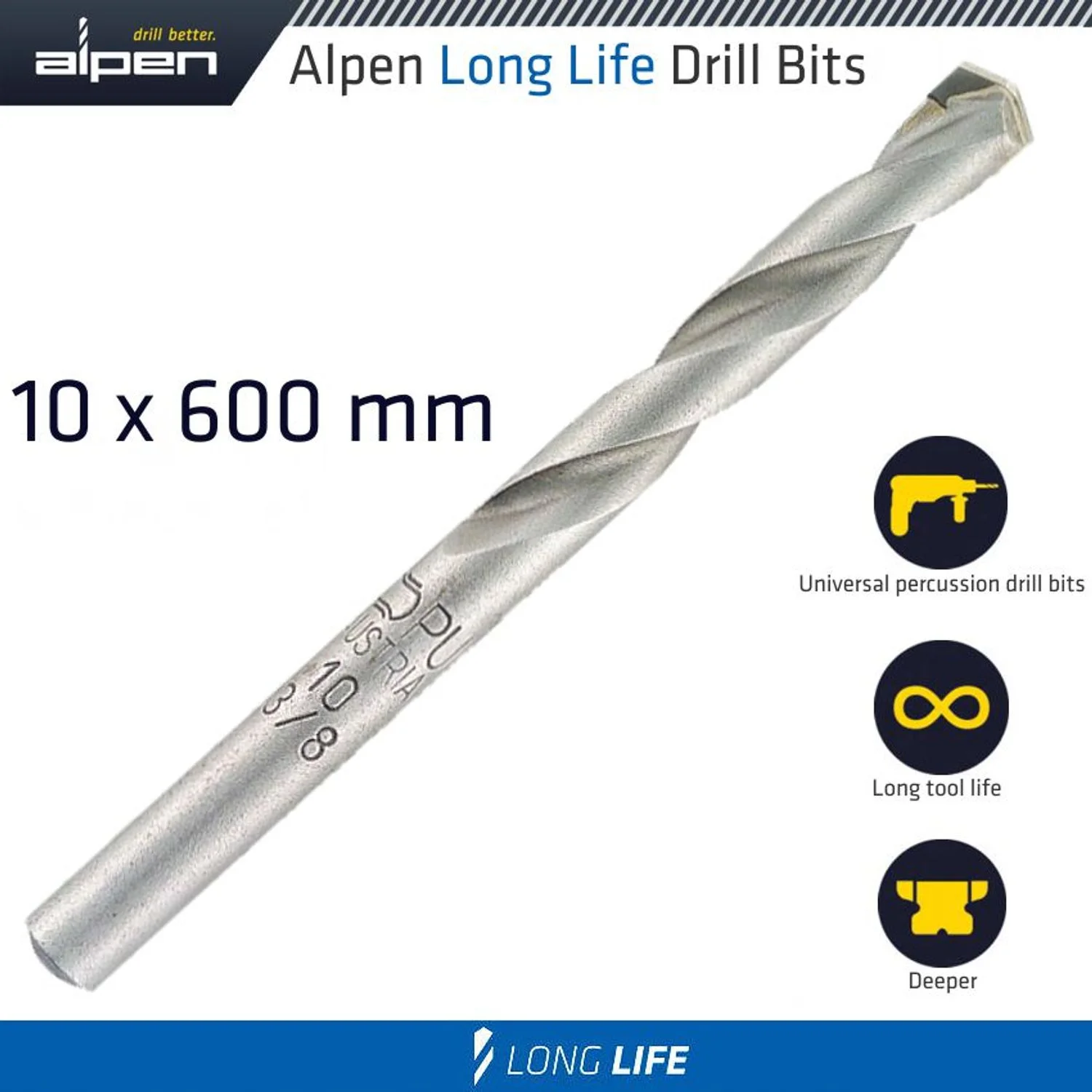 ALP61710.webp MASONRY DRILL BIT LONG LIFE 10 X 600MM POUCH - Image 1