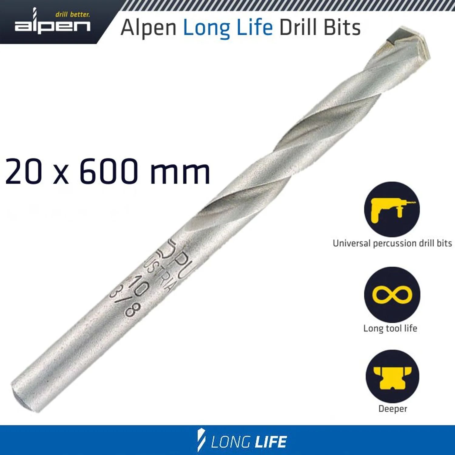 ALP61720.webp MASONRY DRILL BIT LONG LIFE 20 X 600MM POUCH - Image 1