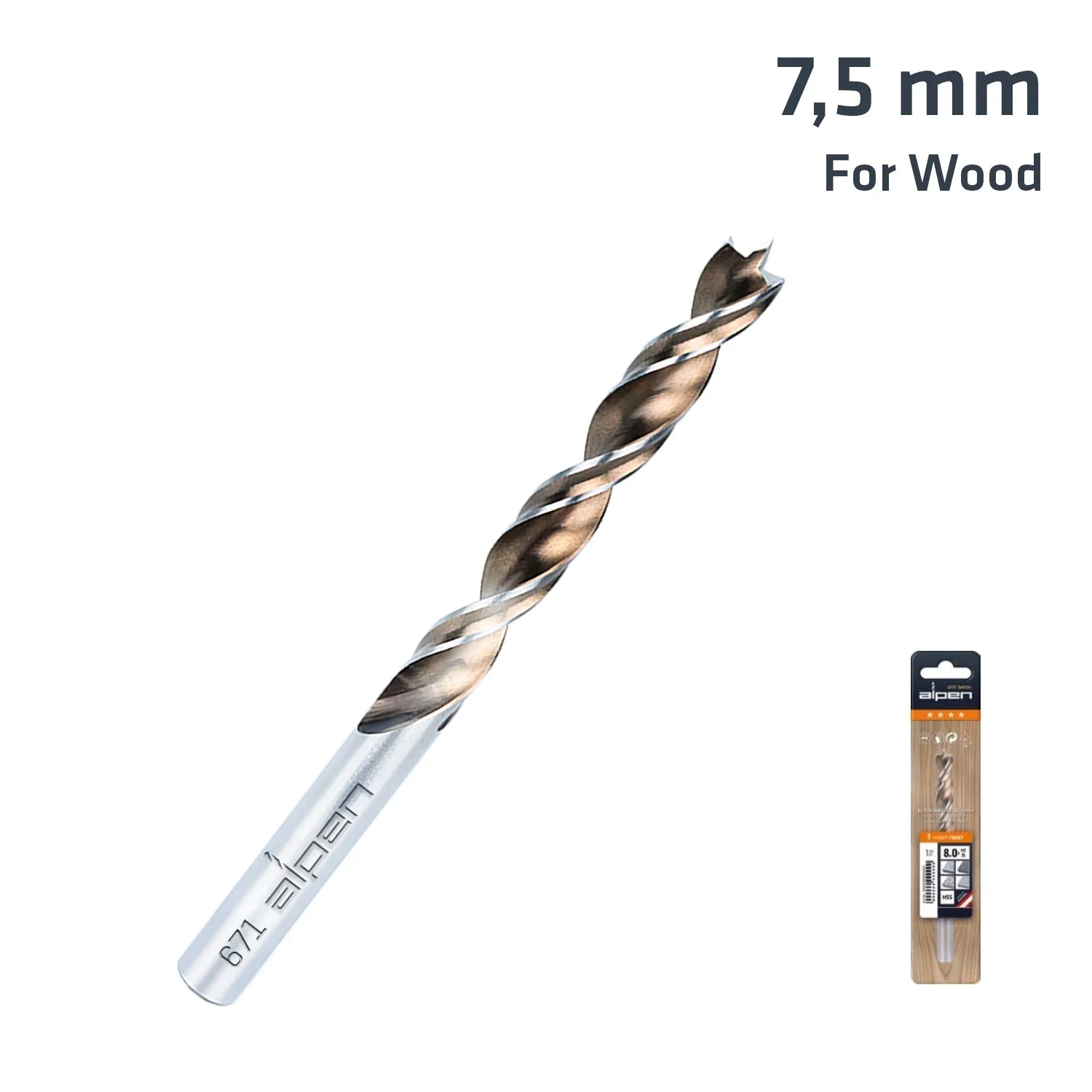 ALP6710075.webp TIMBER TWIST 7.5MM WOOD DRILL BIT SLEEVED - Image 1