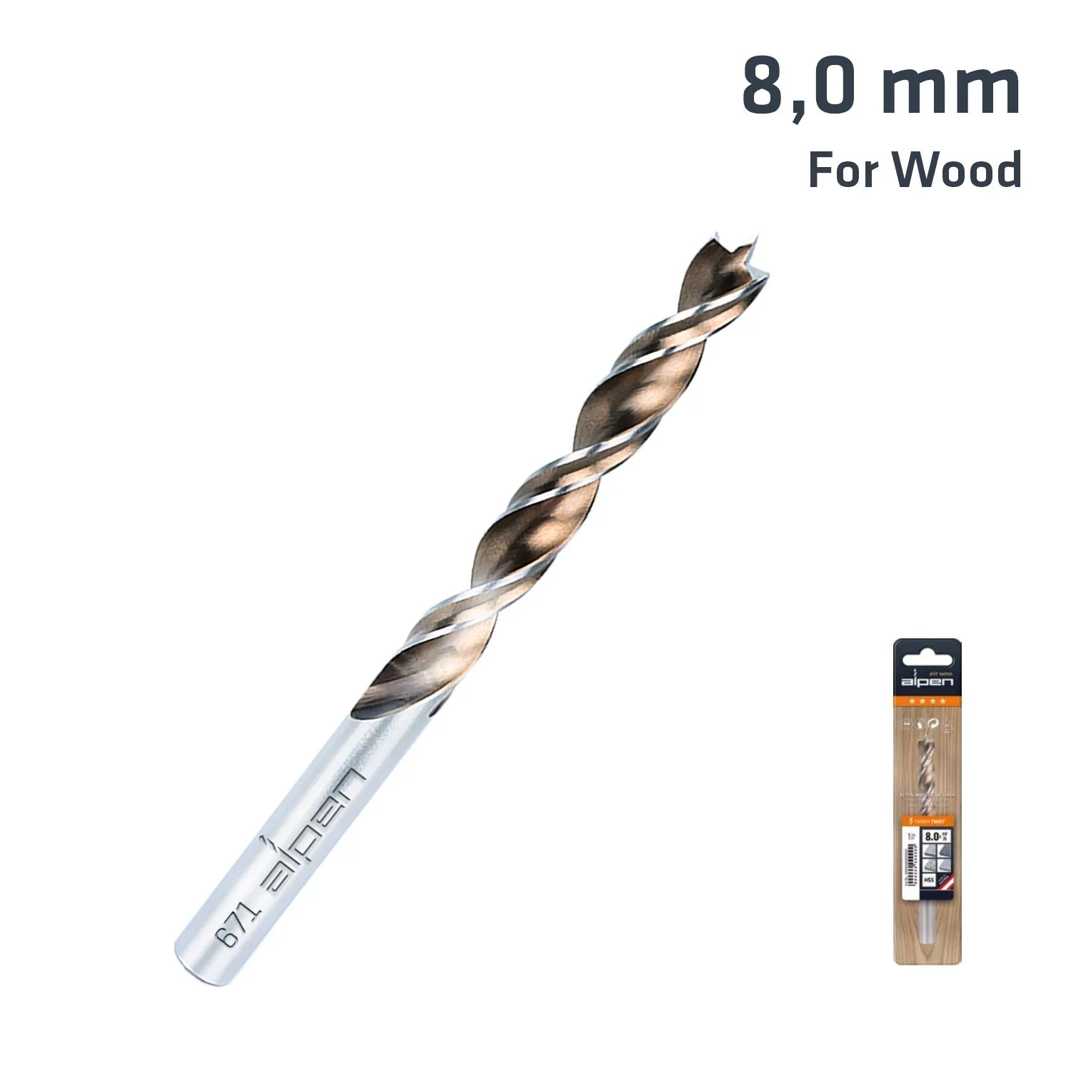 ALP6710080.webp TIMBER TWIST 8.0MM WOOD DRILL BIT SLEEVED - Image 1