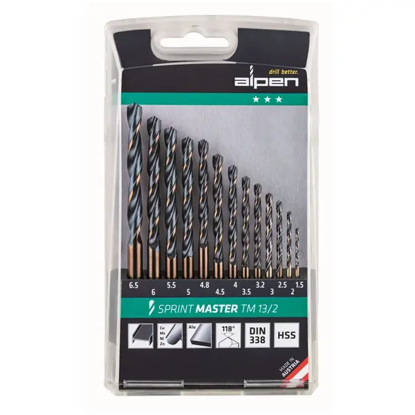 HSS SPRINT MASTER DRILL BIT SET 13 PIECE 1.5-6.5 3.2+4.8 TM13-2