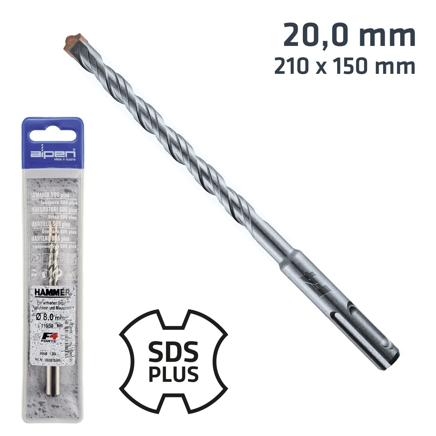 ALP82720.webp SDS PLUS 210X150 20.0MM HAMMER BIT PLASTIC WALLET - Image 1