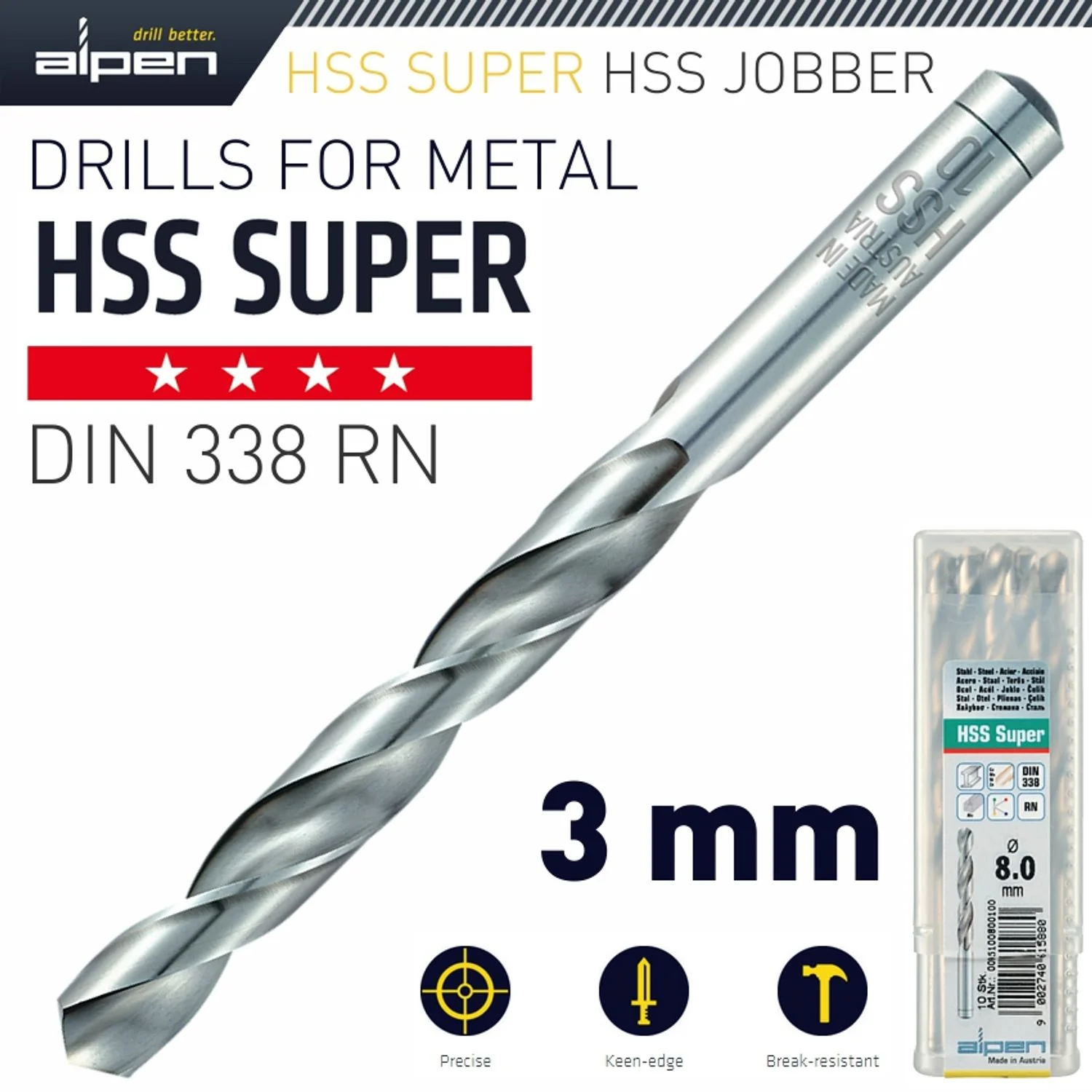 ALP95103.webp HSS SUPER DRILL BIT 3MM BULK - Image 1