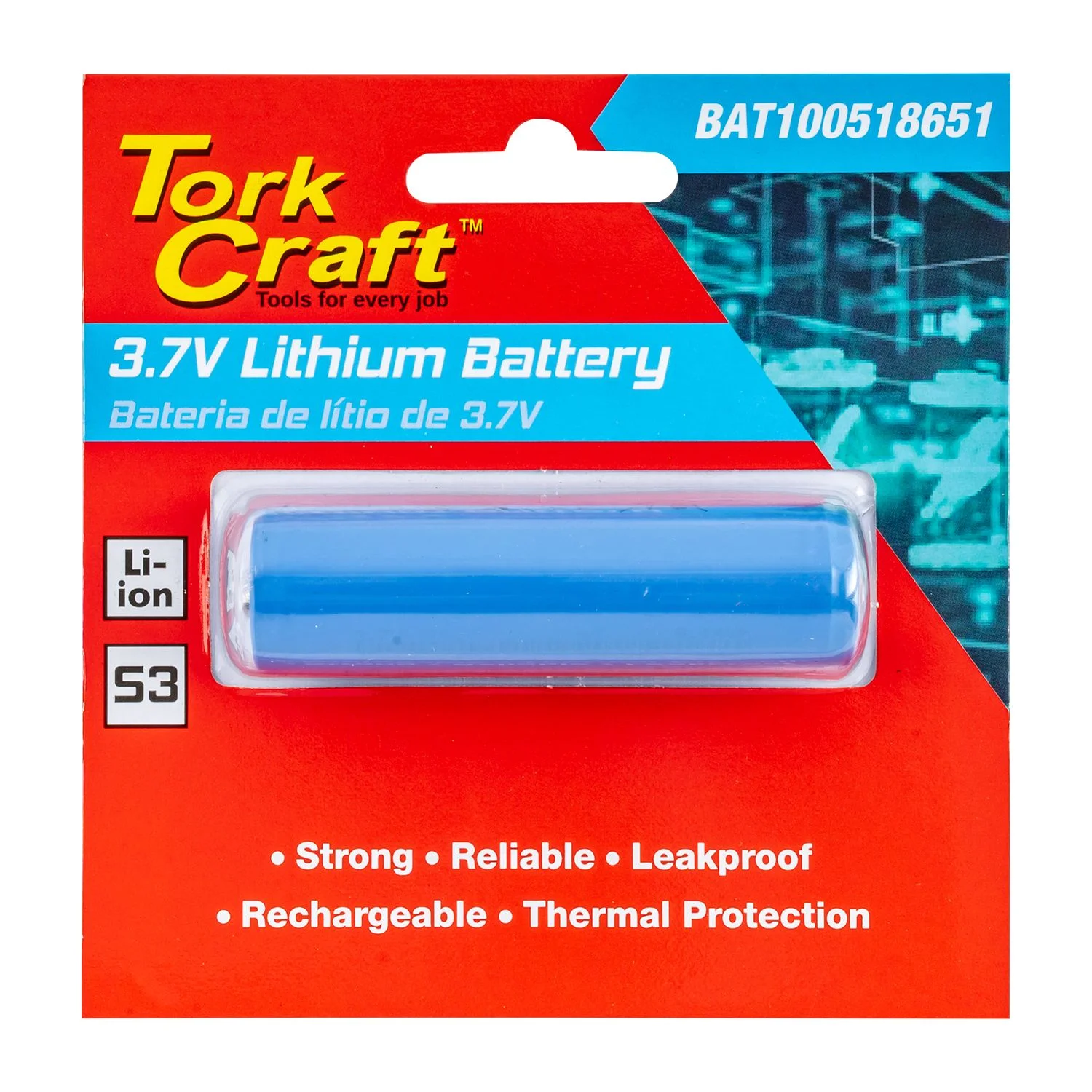 BAT100518651.webp BATTERY 18650 LITHIUM 2200MAH RECHARGEABLE CARDED 1PC - Image 1