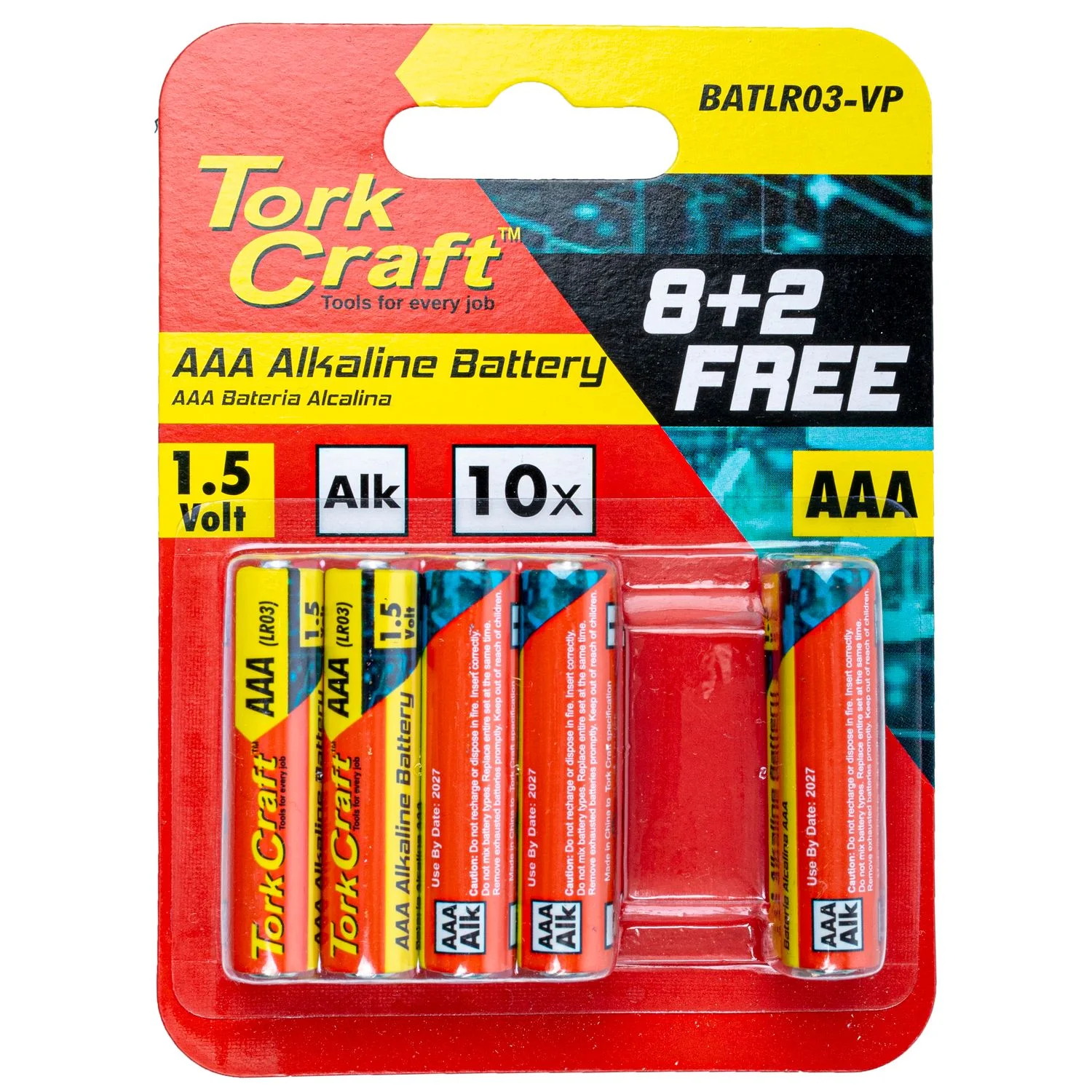 BATLR03-VP.webp BATTERY AAA 1.5V VALUE PACK 10 PACK 8 + 2 FREE CARDED ALKALINE - Image 1
