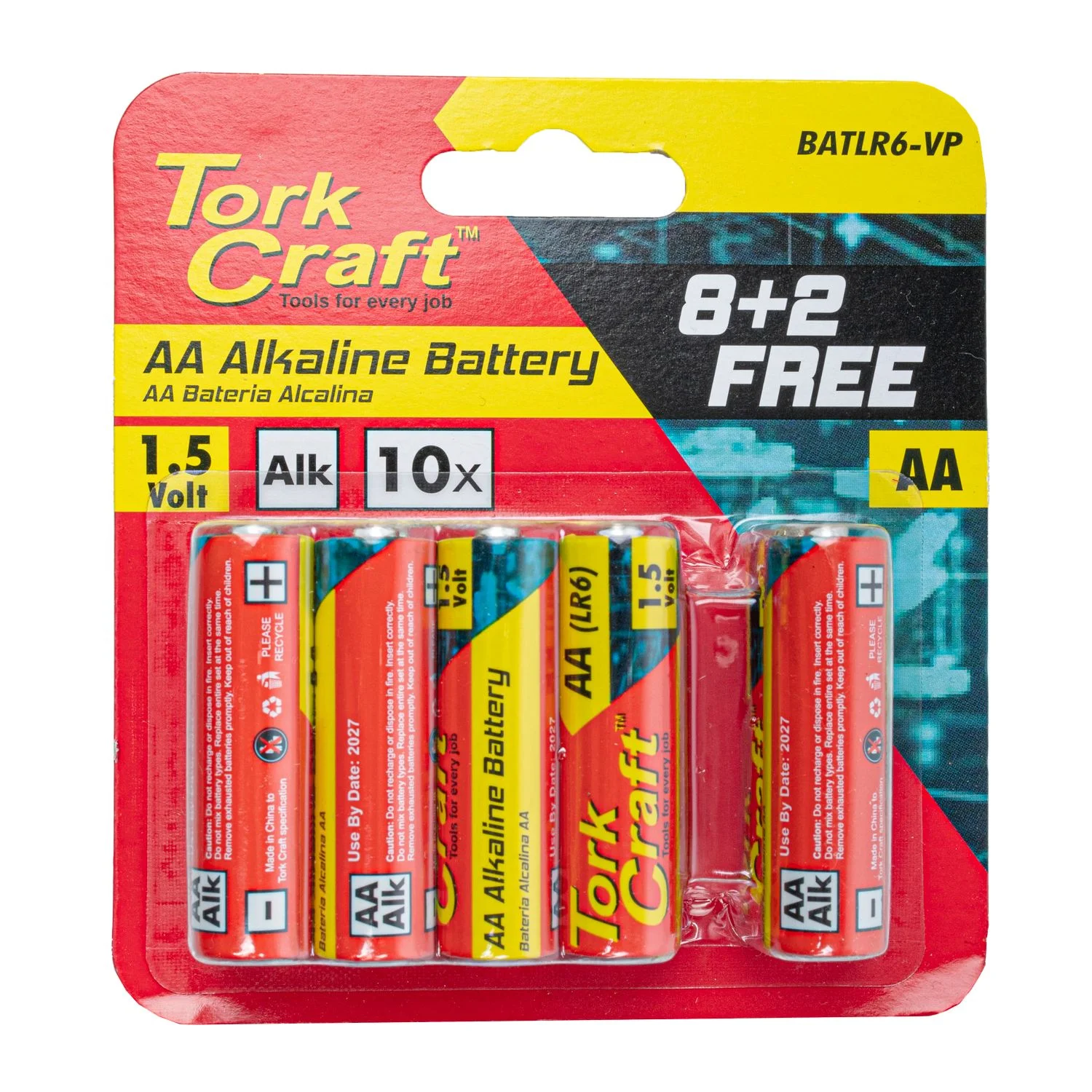 BATLR6-VP.webp BATTERY AA 1.5V VALUE PACK 10 PACK 8 + 2 FREE CARDED ALKALINE - Image 1