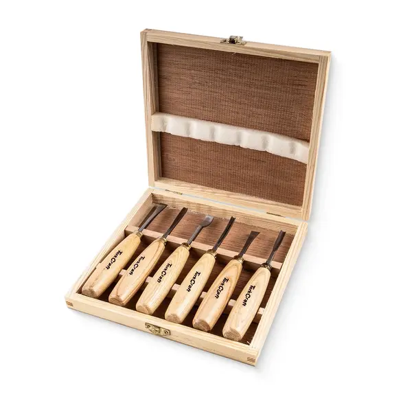 CHISEL SET WOOD CARVING 6 PIECE WOODEN BOX