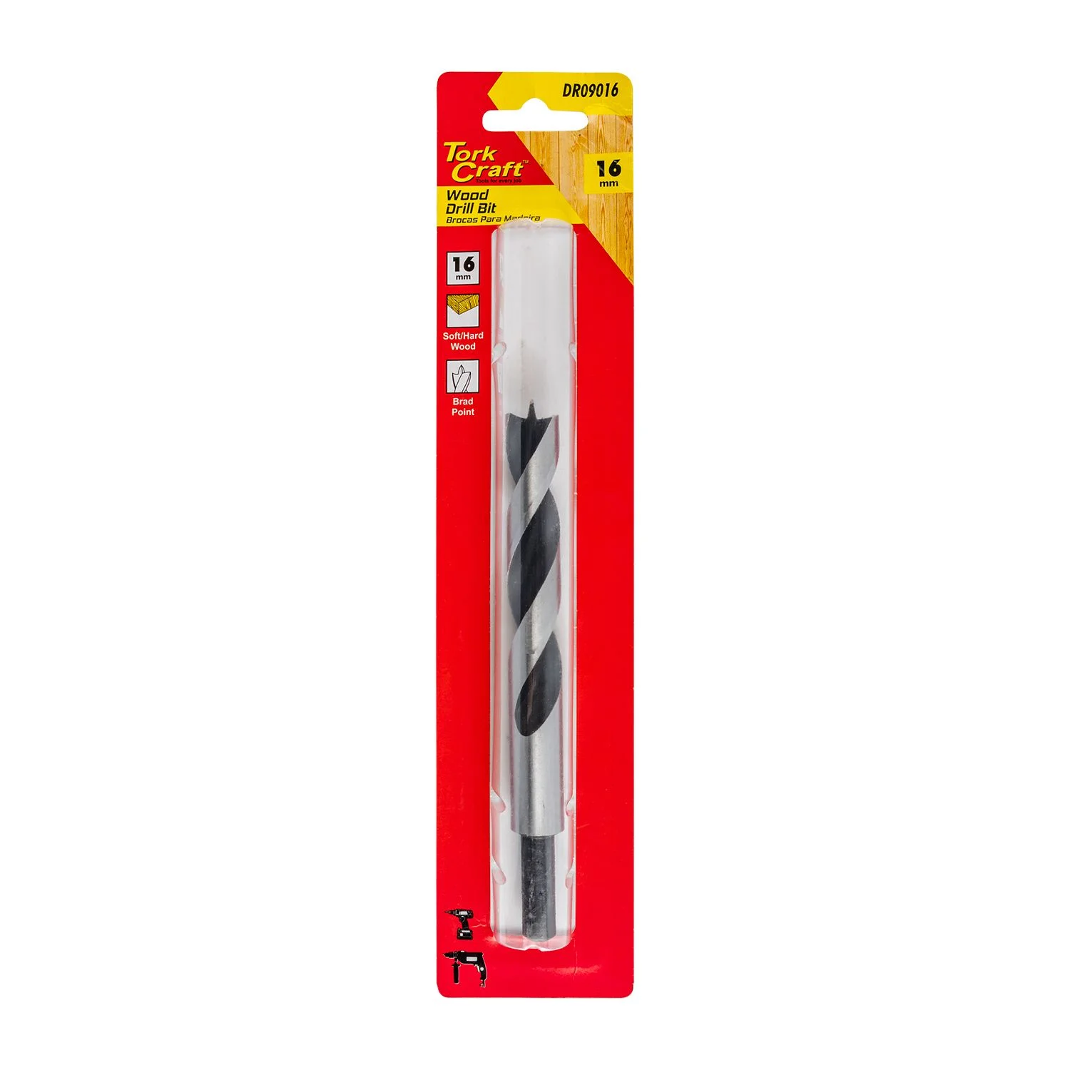 DR09016.webp DRILL BIT WOOD 16.0MM X 160MM 1/CARD - Image 1