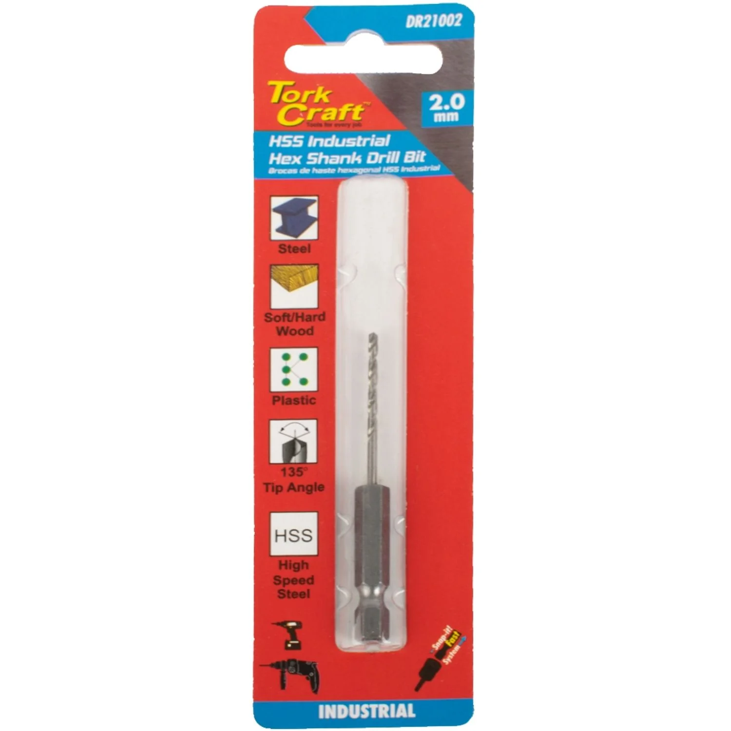 DR21002.webp DRILL HSS 2.0MM 135DEG 1/CARD HEX SHANK INDUSTRIAL BIT - Image 1