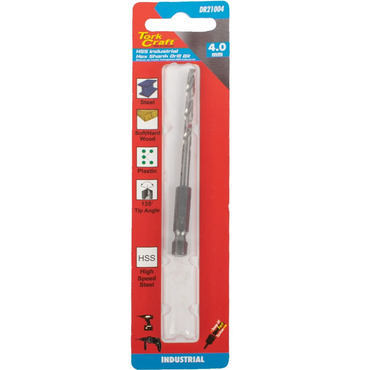 DR21004.webp DRILL HSS 4.0MM 135DEG 1/CARD HEX SHANK INDUSTRIAL BIT - Image 1