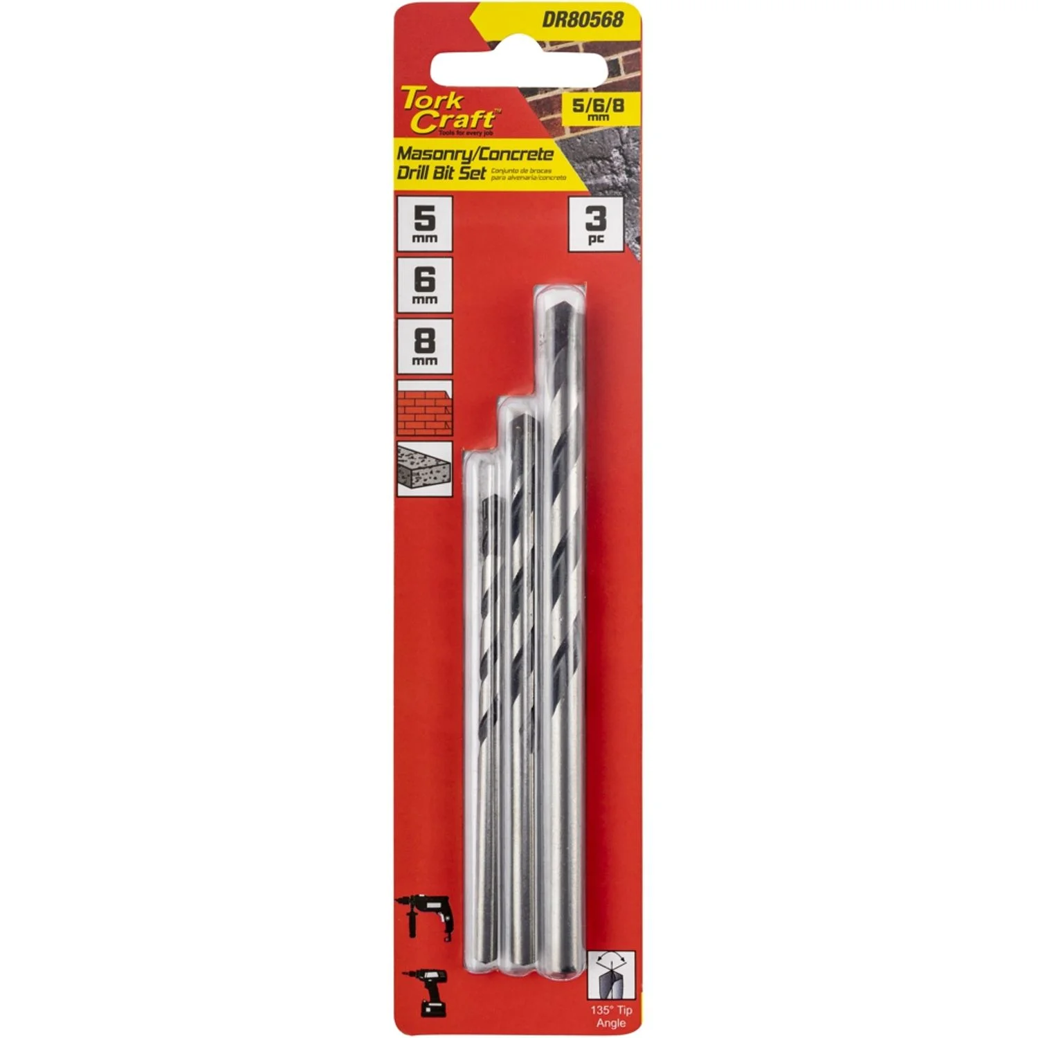 DR80568.webp DRILL BIT MASONRY/CONCRETE 3PC SET 5-6-8MM - Image 1