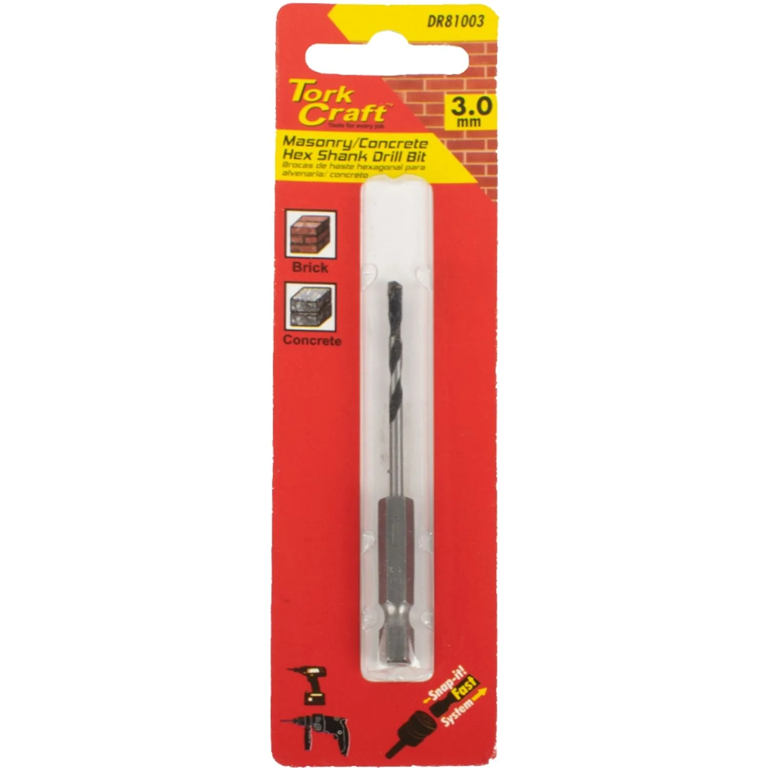DR81003.webp DRILL BIT MASONRY/CONCRETE 3.0MM HEX SHANK 1/CARD - Image 1