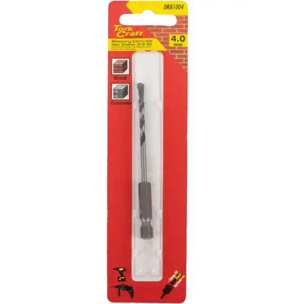 DRILL BIT MASONRY/CONCRETE 4.0MM HEX SHANK 1/CARD