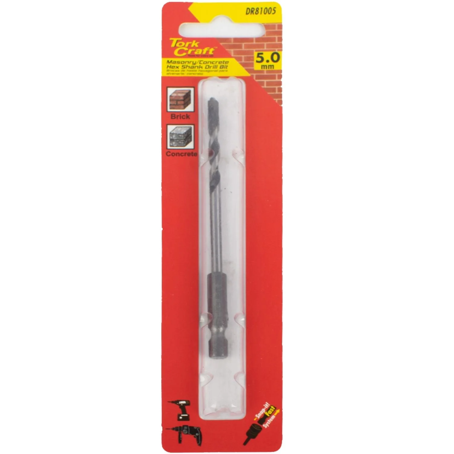 DR81005.webp DRILL BIT MASONRY/CONCRETE 5.0MM HEX SHANK 1/CARD - Image 1