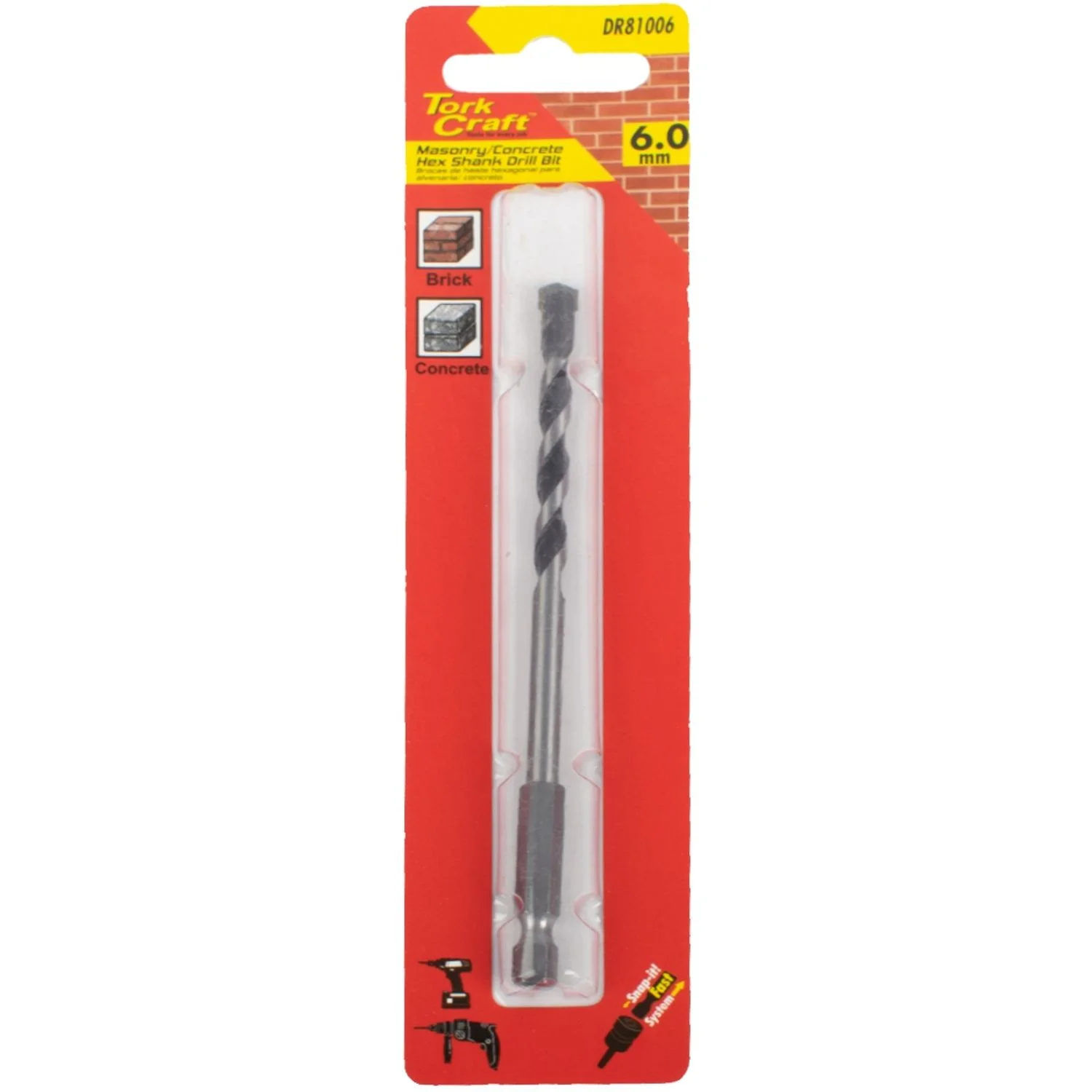 DR81006.webp DRILL BIT MASONRY/CONCRETE 6.0MM HEX SHANK 1/CARD - Image 1