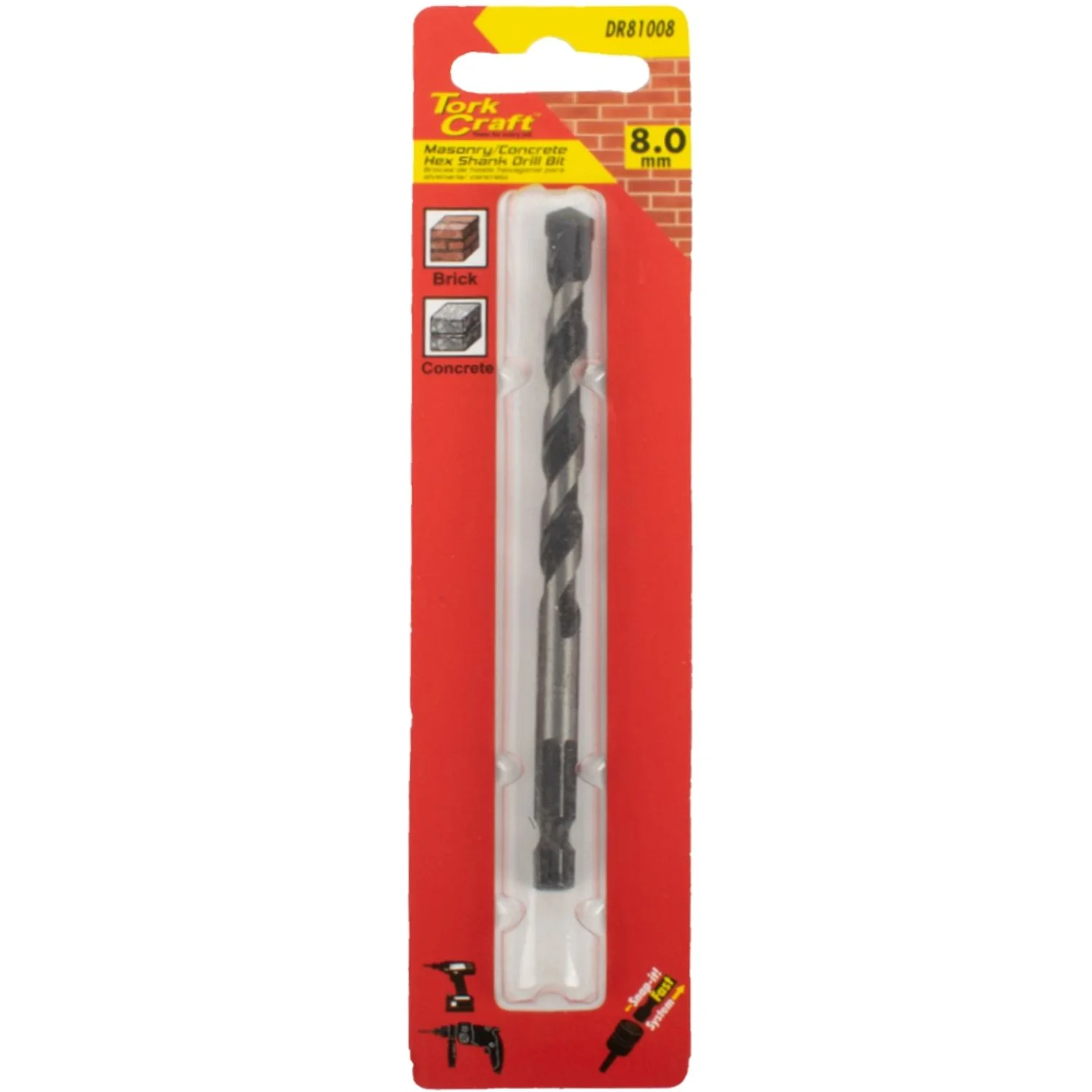 DR81008.webp DRILL BIT MASONRY/CONCRETE 8.0MM HEX SHANK 1/CARD - Image 1