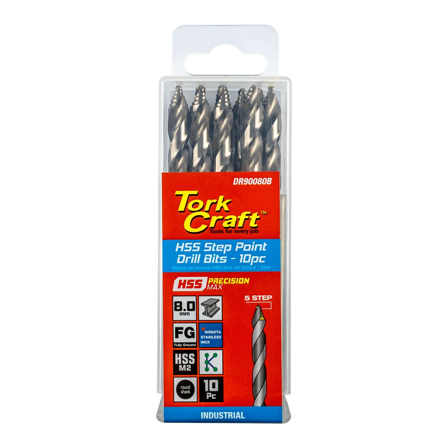 DR90080B.webp PRECISION-MAX STEP POINT 8.0MM HSS DRILL 10 PACK - Image 1