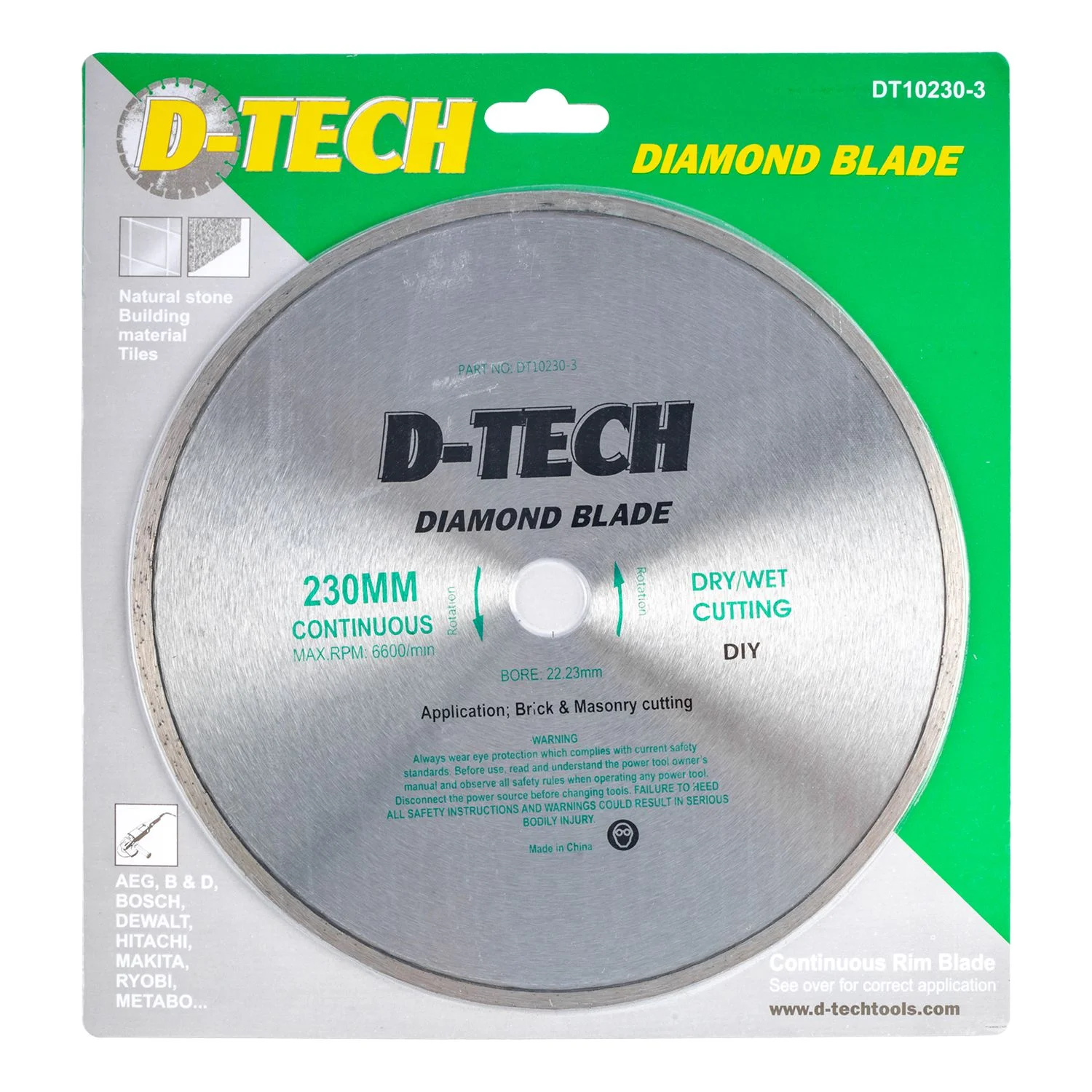 DT10230-3.webp DIAMOND BLADE CONTINUOUS RIM 230X22 23MM CERAMIC/PORCELAIN - Image 1