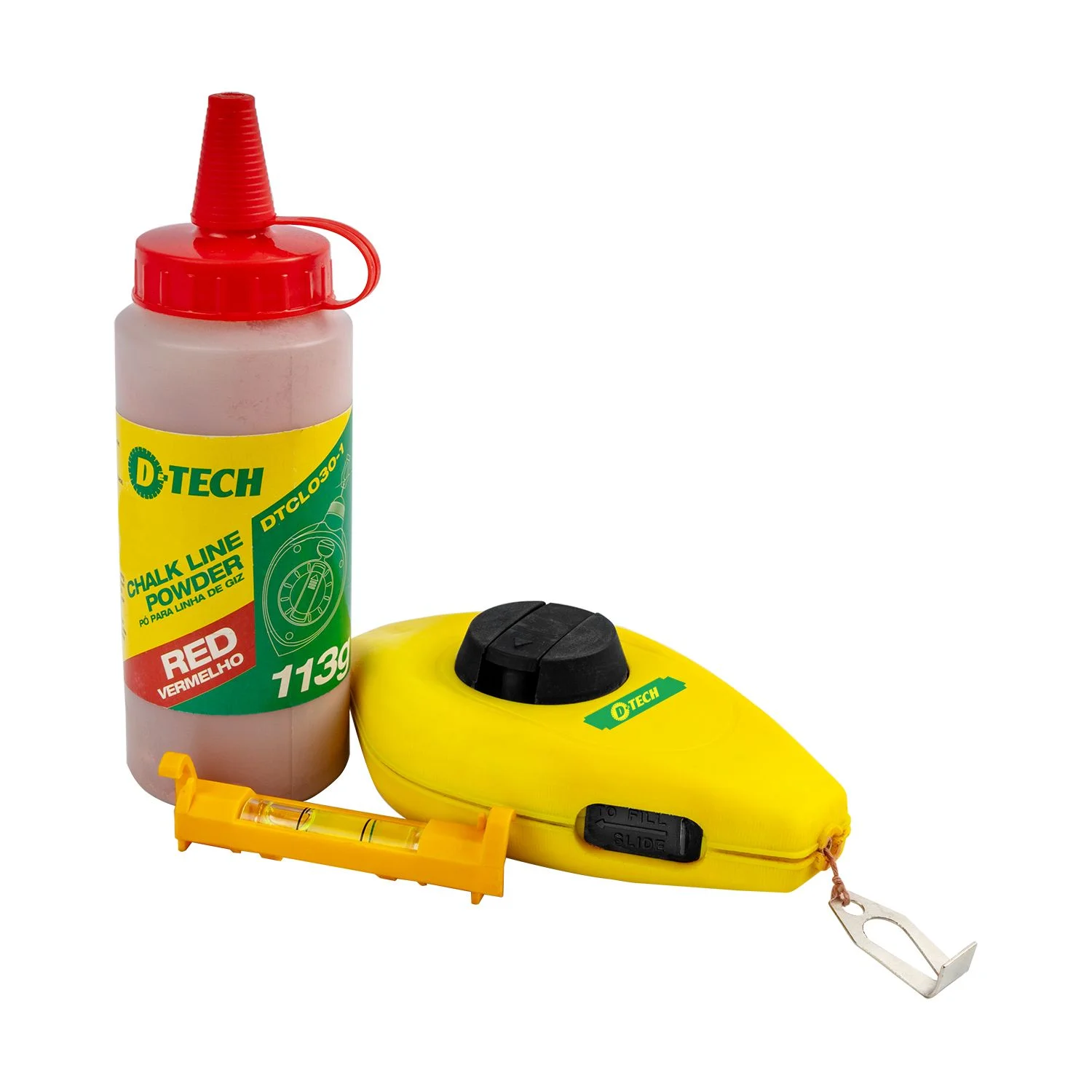 DTCL031.webp CHALK LINE 3PC SET 30M REEL/LINE LEVEL INCL POWDER - Image 1