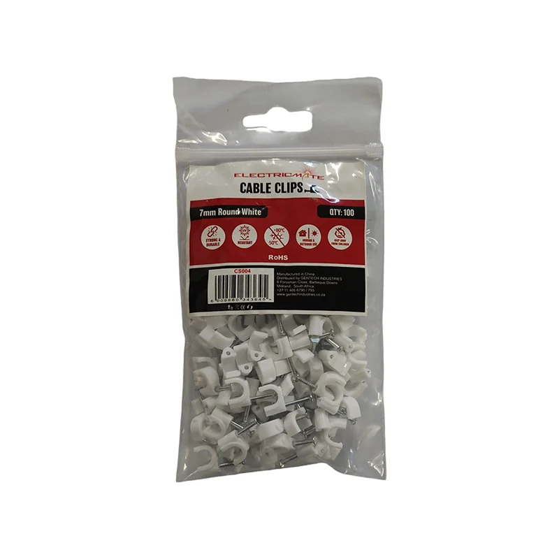 E10383.webp CABLE CLIPS PVC ROUND 7MM BOX 100 - Image 1