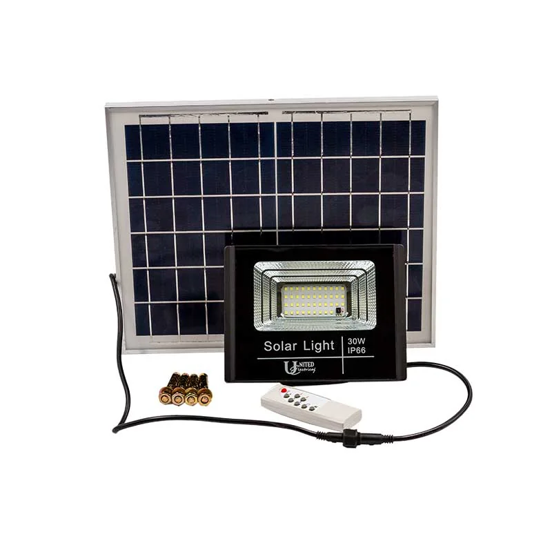 E11202.webp FLOODLIGHT FITTING 30W LED SOLAR WITH PANEL 5000HRS 2400LM - Image 1