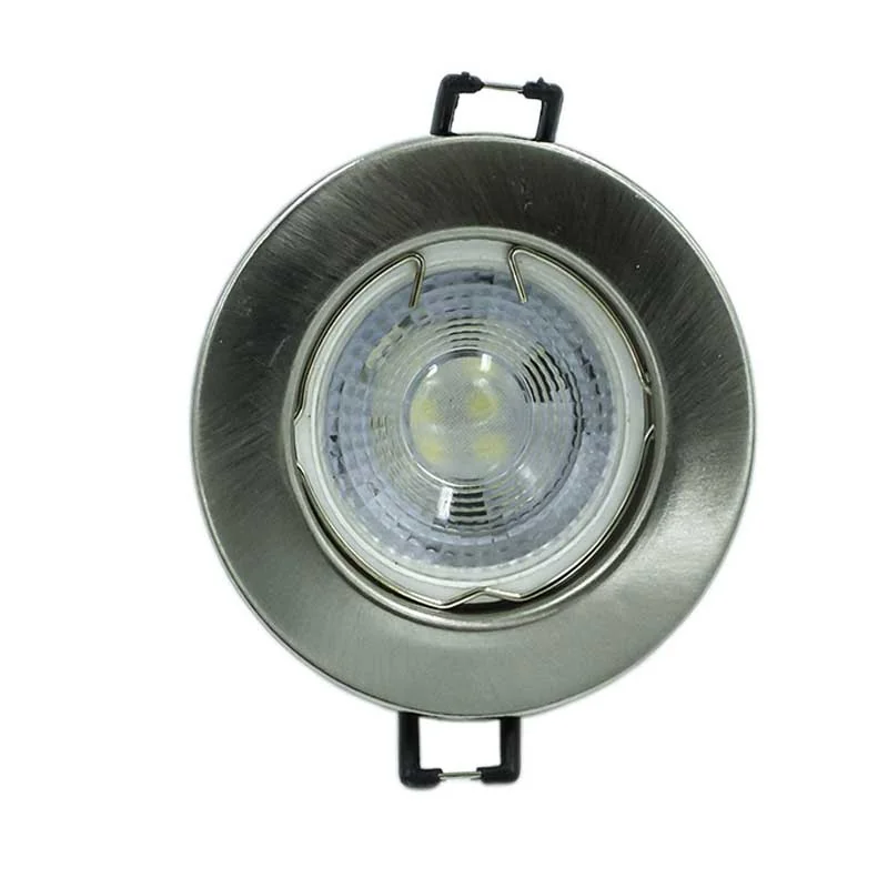 E11205.webp GLOBE GU10 LED DOWNLIGHT 5W COOL/W SILVER FLANGE 3000H EO21 - Image 1