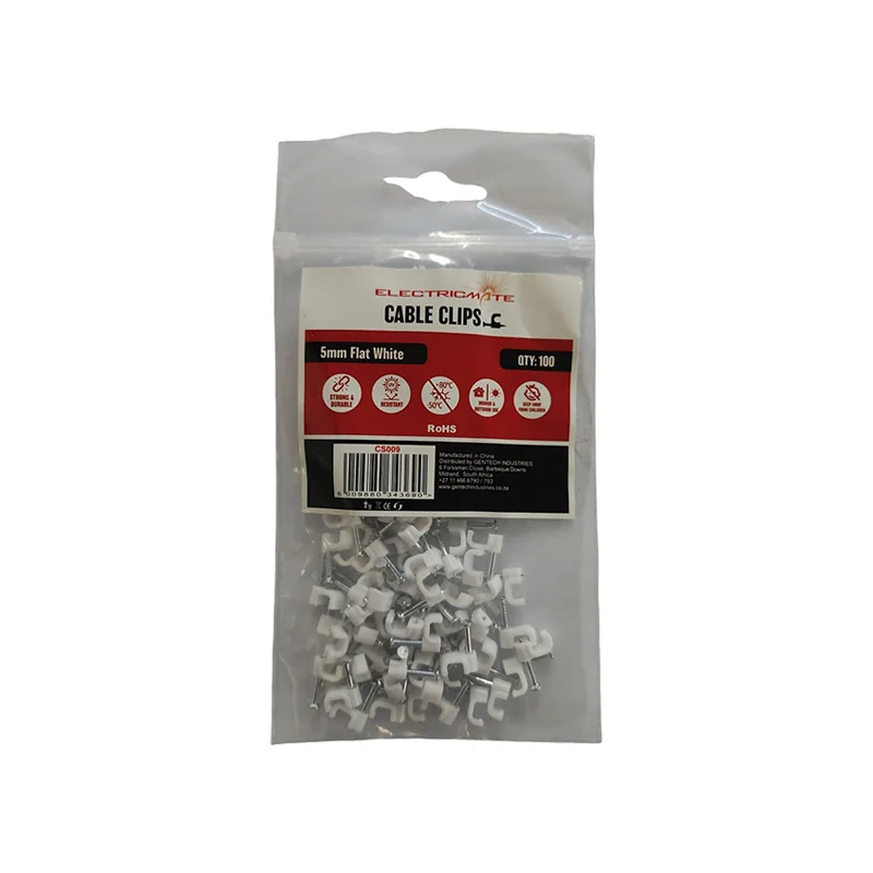 E11233.webp CABLE CLIPS PVC FLAT 5MM BOX 100 - Image 1