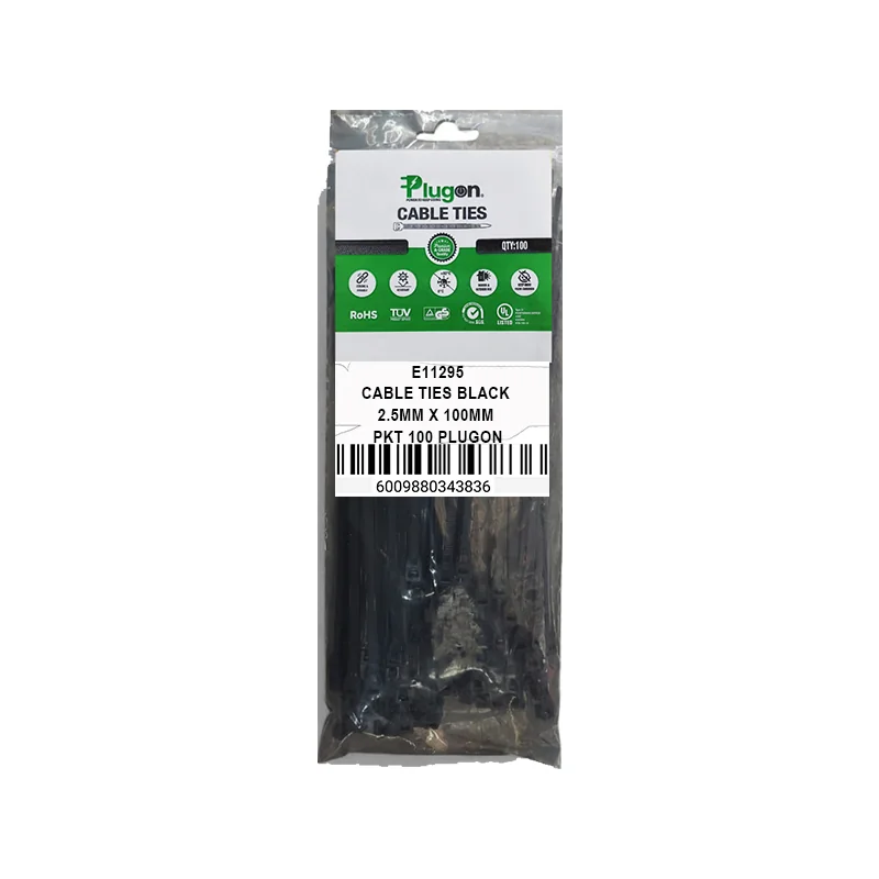 E11295.webp CABLE TIES BLACK 2.5MM X 100MM PKT 100 PLUGON - Image 1