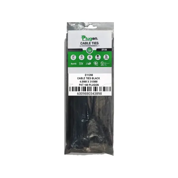 CABLE TIES BLACK 4.8MM X 310MM PKT 100 PLUGON